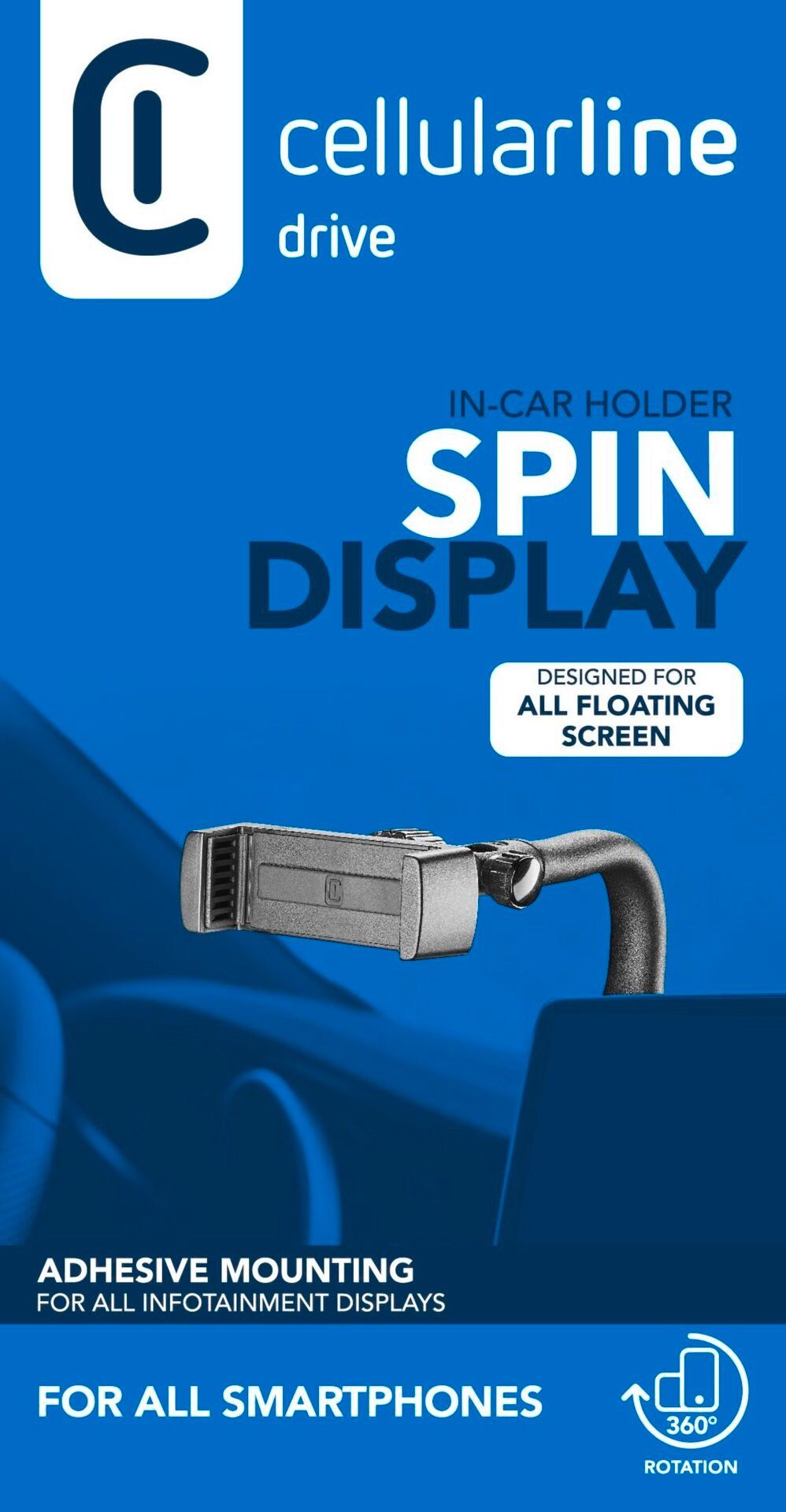 Cellularline Gsm-houder Spin Display Car Holder ter bevestiging aan het voertuigdisplay, 360° draaibaar