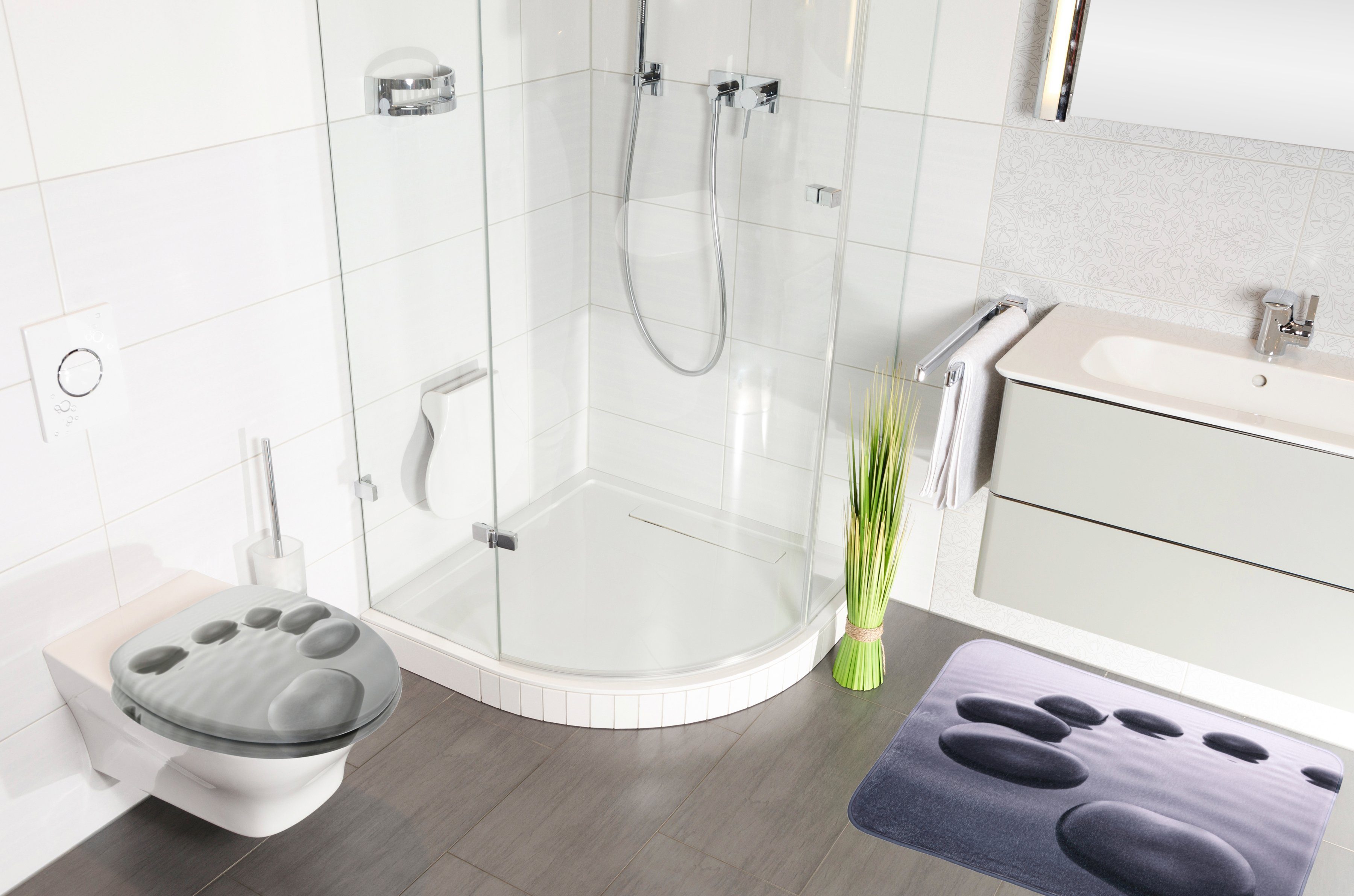 Sanilo Set badkameraccessoires Black Stones bestaand uit toiletzitting, badmat en wastafelplug (complete set, 3-delig)