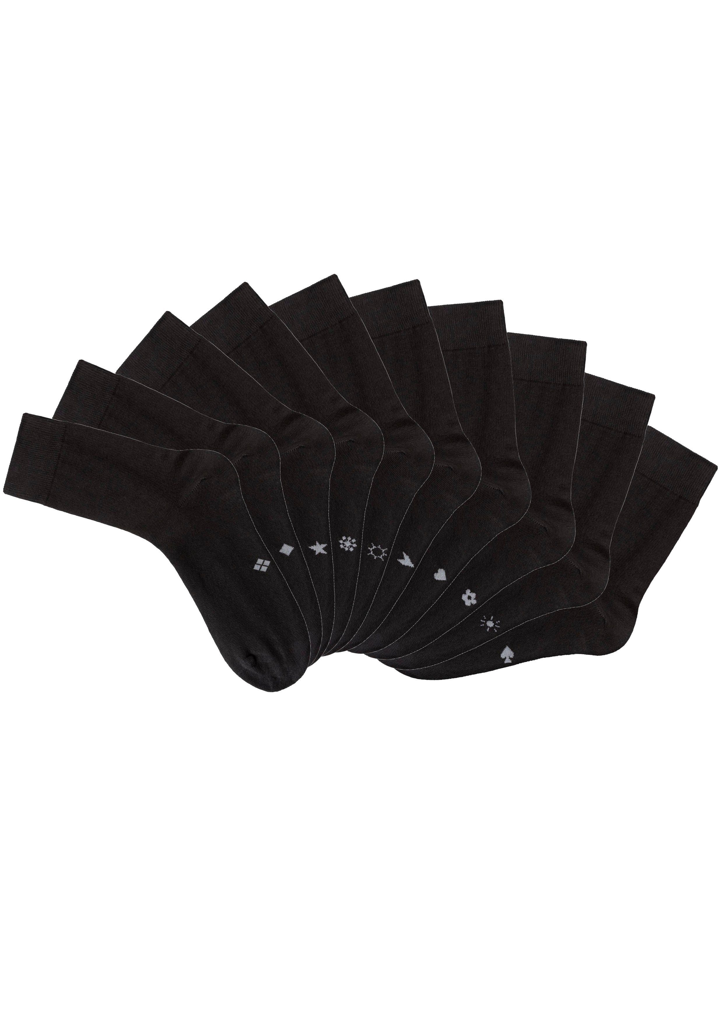 H.I.S Basic sokken met ingebreide symbolen (set, 10 paar)