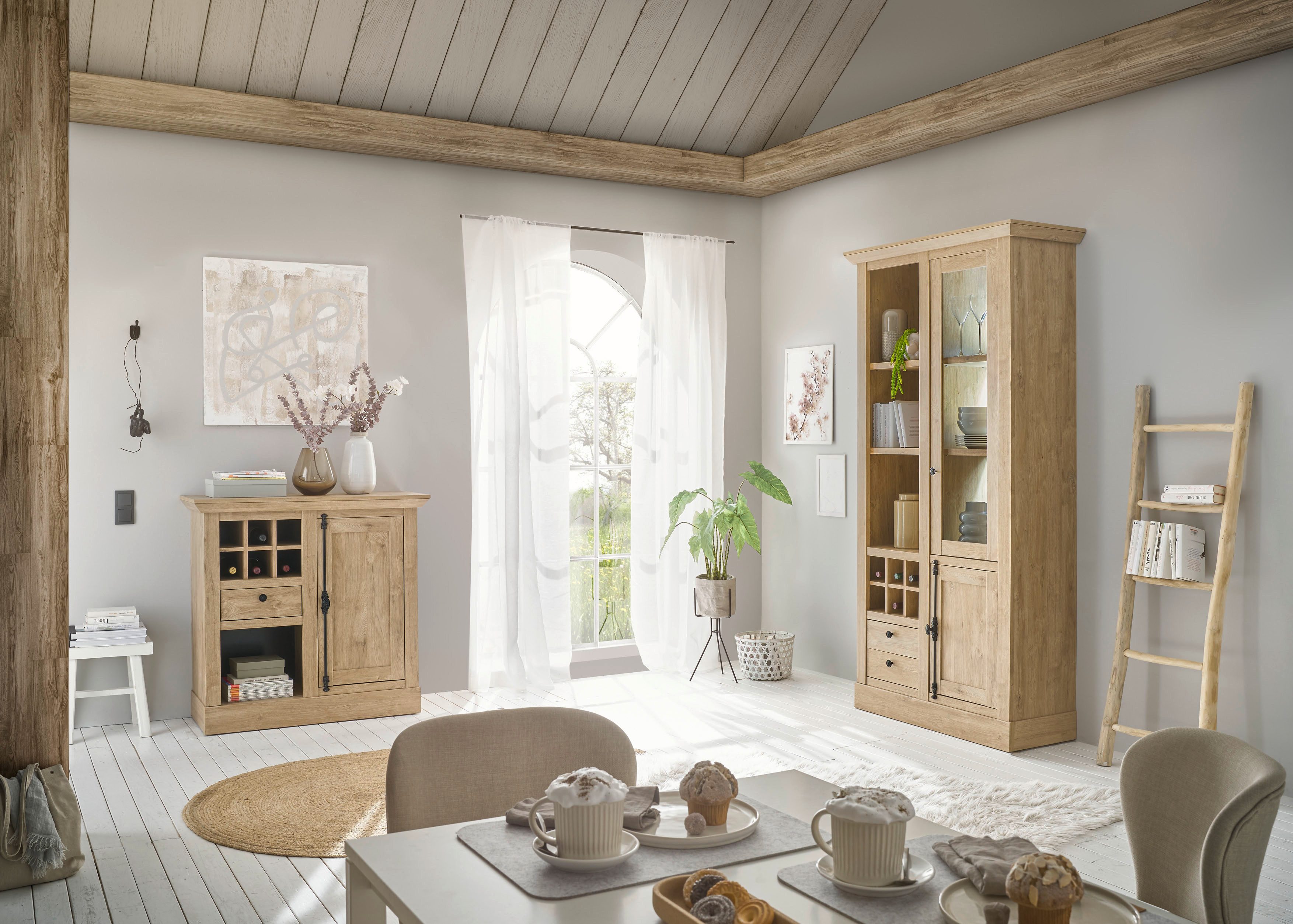Home affaire Highboard Cornwall, commode in landelijke stijl, kast, sideboard, eiken decor (1 stuk)