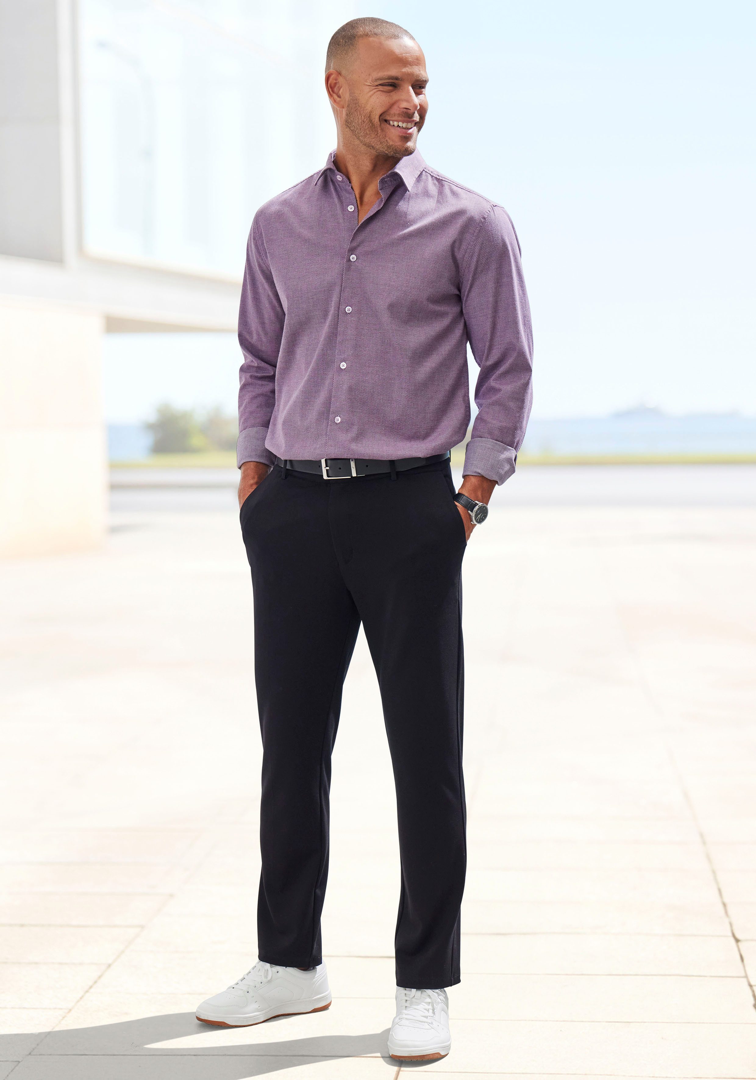 H.I.S Overhemd met lange mouwen Regular fit elastisch jacquard-shirt in regular fit onderhoudsvriendelijk van katoenmix