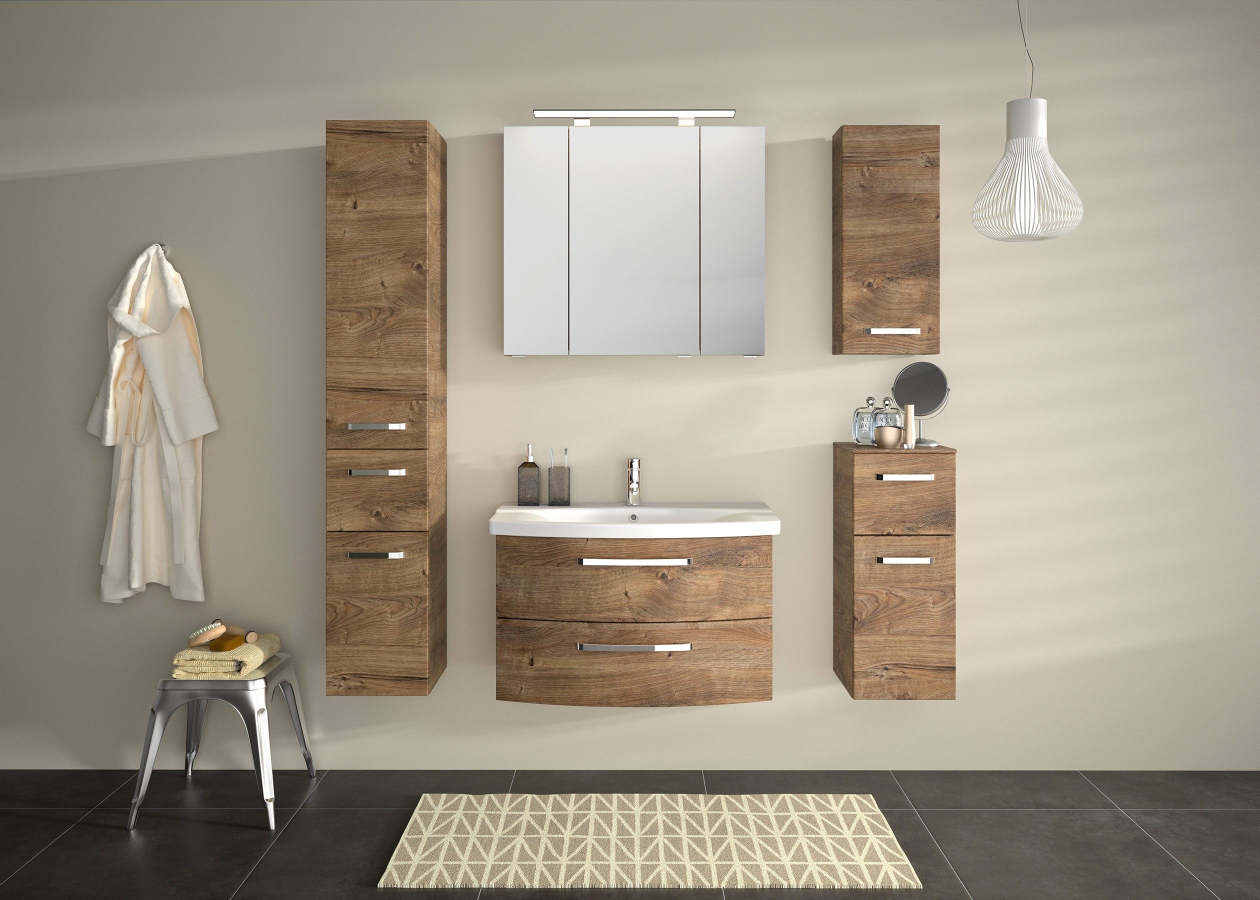 Saphir Badkamerspiegelkast Serie 4010 badkamer spiegelkast incl. LED-opbouwlamp Badkast 80 cm breed, 3 deuren, 6 glazen legplanken, incl. deurdemper
