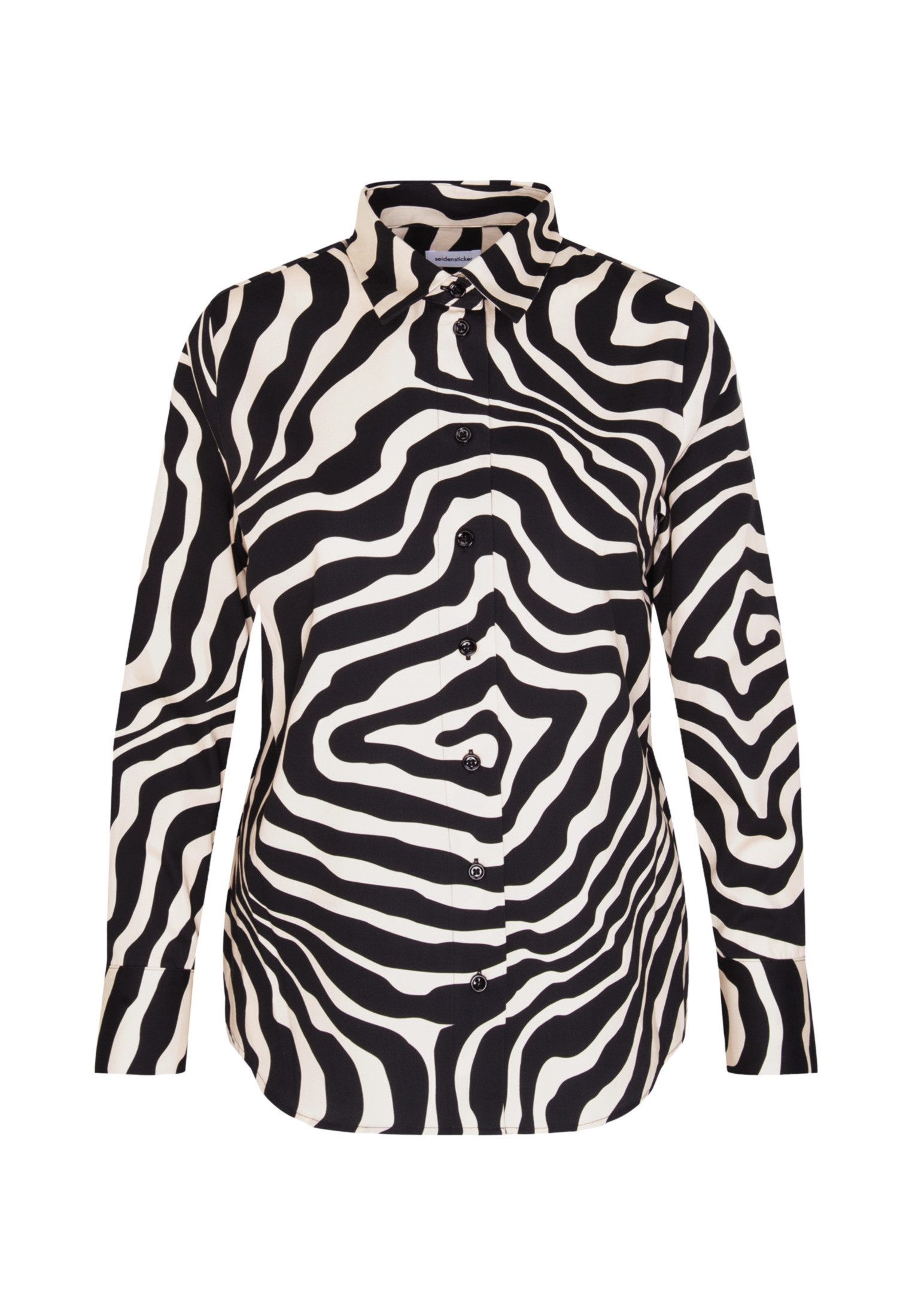 seidensticker Overhemdblouse Zwarte roos Lange mouwen kraag print