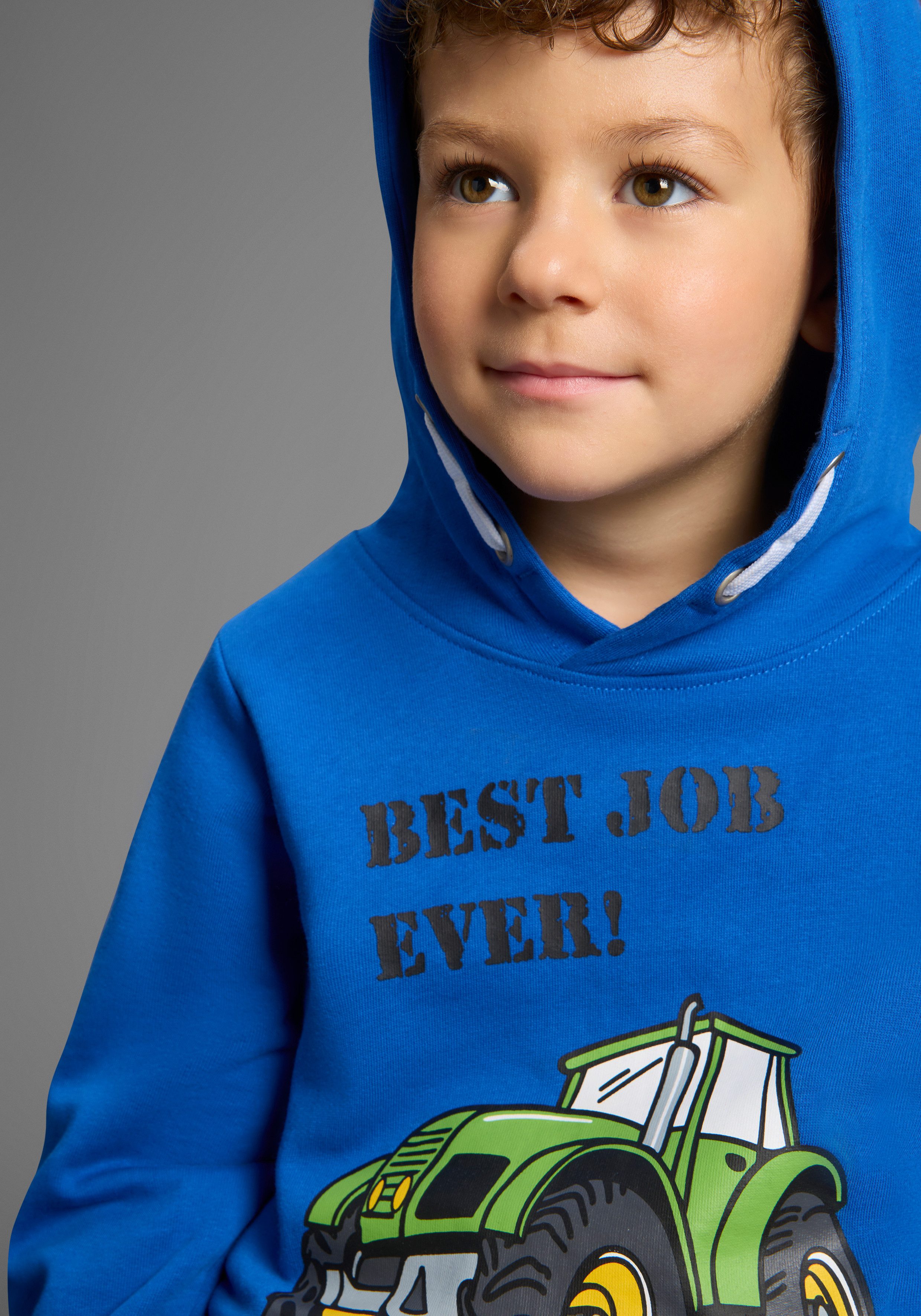 KIDSWORLD Hoodie BEST JOB EVER! Hooded sweatshirt met tractor-print