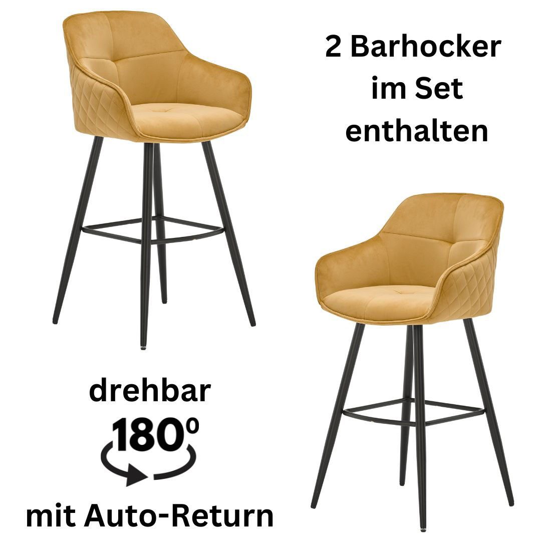 OTTO Stolkom Barkruk EMMA Comfort zithoogte 73 cm, 180° draaibaar auto return functie (set, 2 stuks) tafels & stoelen goud