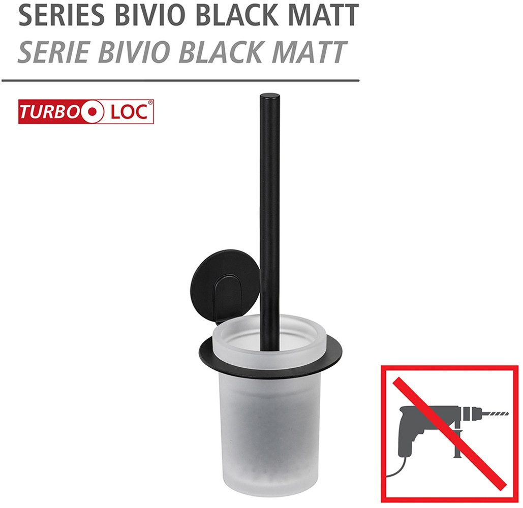 WENKO Toiletset Turbo-Loc® model Bivio Muurhouder van aluminium zonder boren, inzet van glas, met toiletborstel