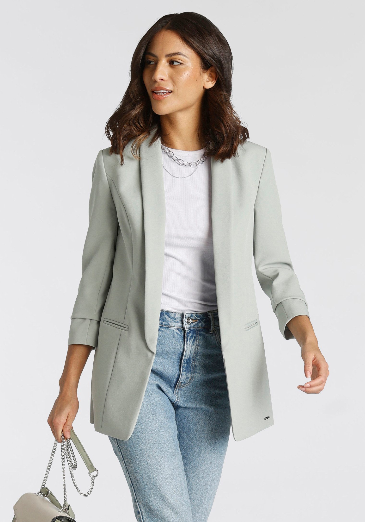 NU 20% KORTING: Laura Scott Lange blazer met aangerimpelde mouwen, nieuwe kleuren