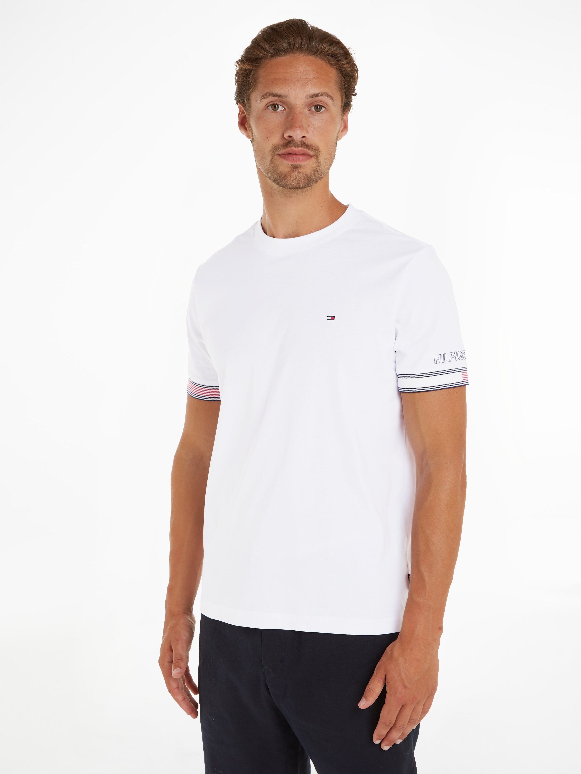 Tommy Hilfiger Flag Cuff T-Shirt White- Heren White