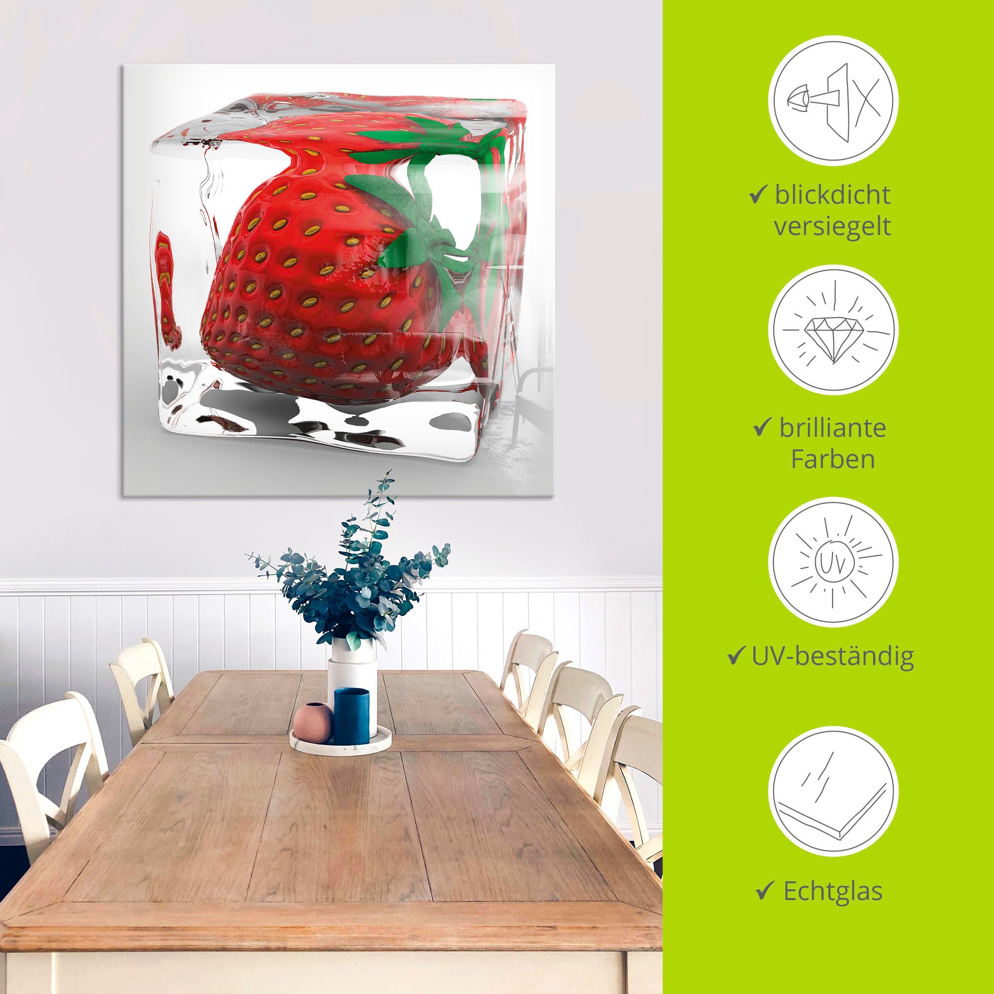 Artland Print op glas Aardbei in ijs in verschillende maten