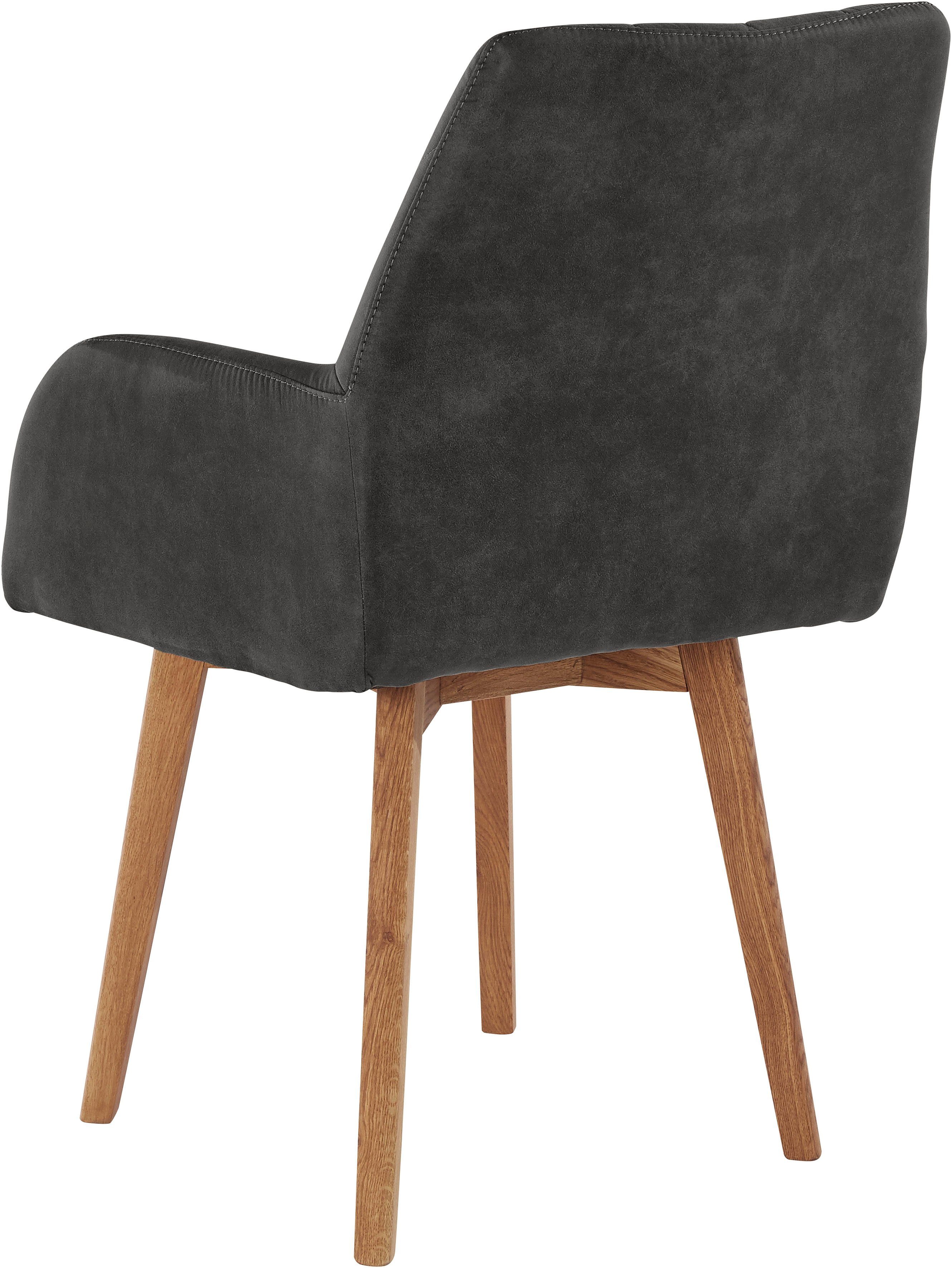 Home affaire Eetkamerstoel Brest Fauteuil in leer of microvezel, geolied massief eiken frame (2 stuks)