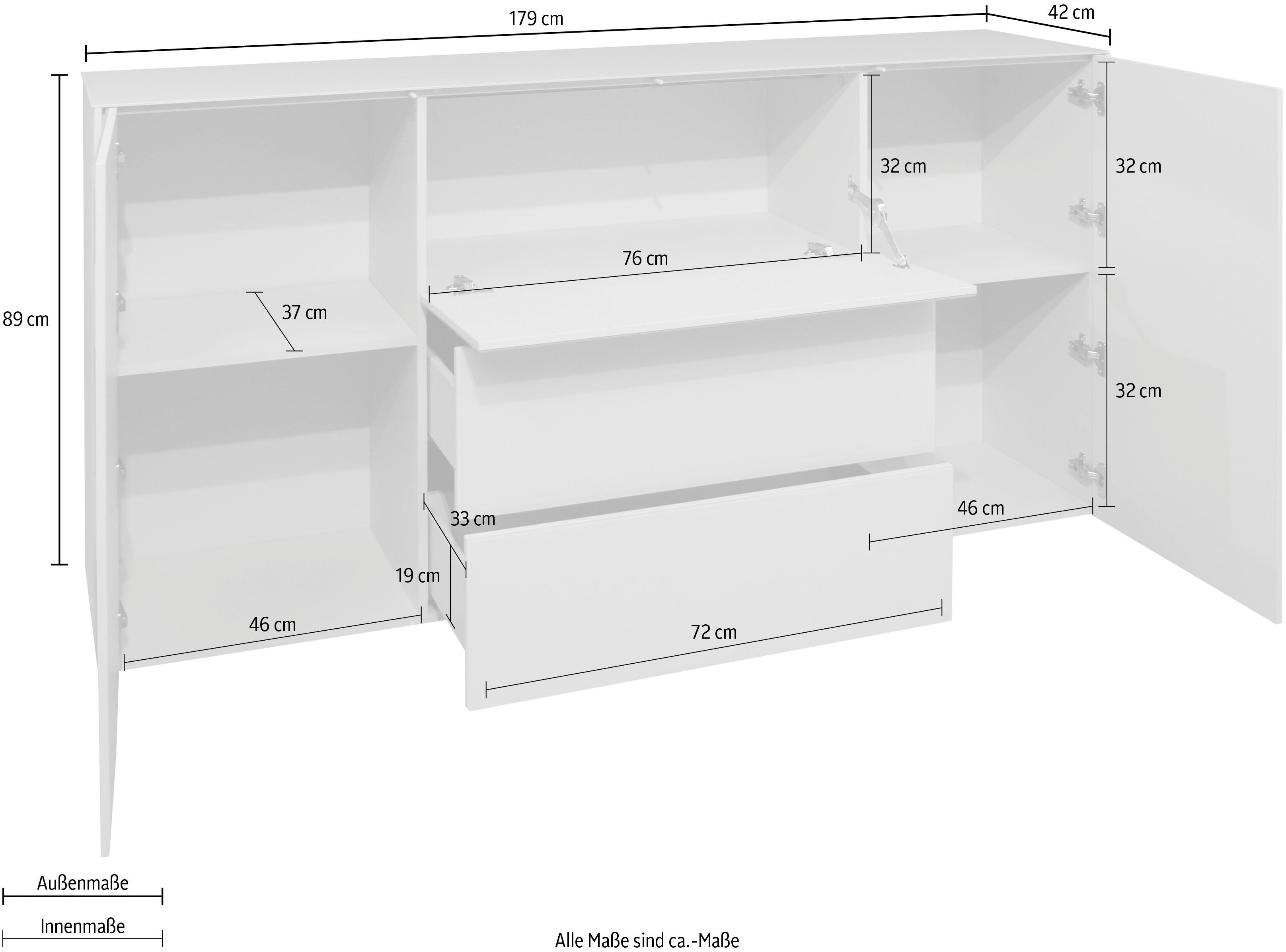 Mäusbacher Kast Imola BESTSELLER! Commode met glasfront en glazen bovenblad