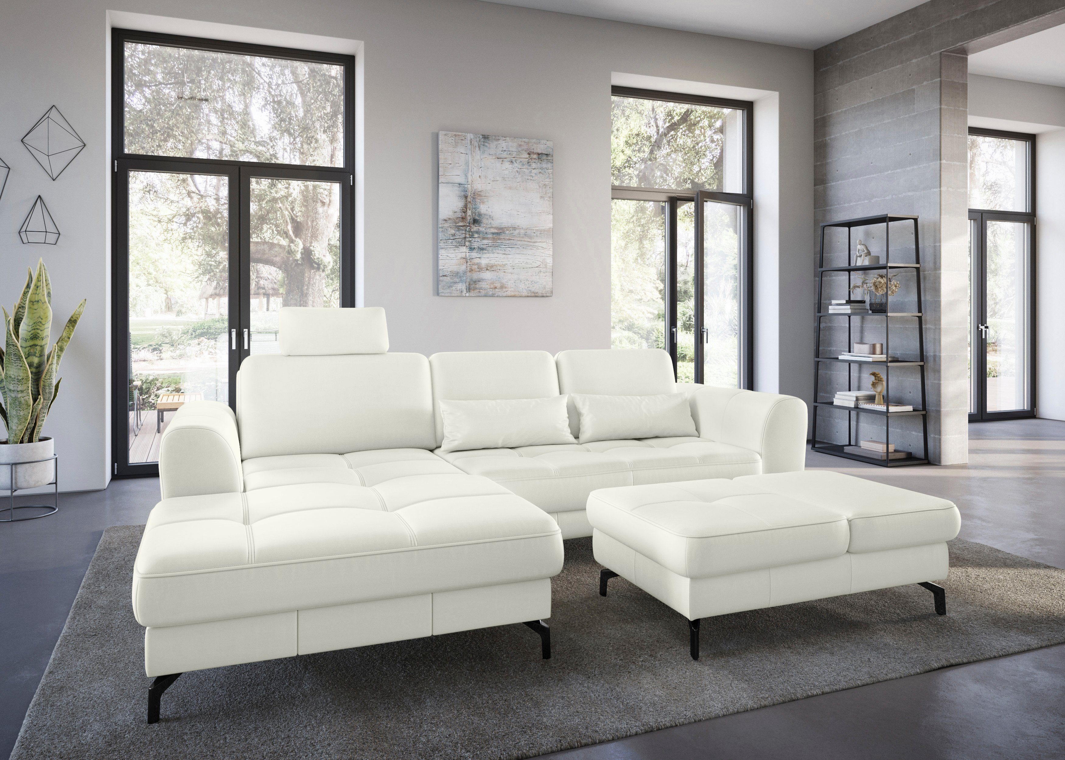 sit&more Hoekbank Bendigo L-vorm inclusief zitdiepteverstelling, bodemvrijheid 12 cm, in 2 pootkleuren wit, hoekbanken, Mega-récamier links, Met