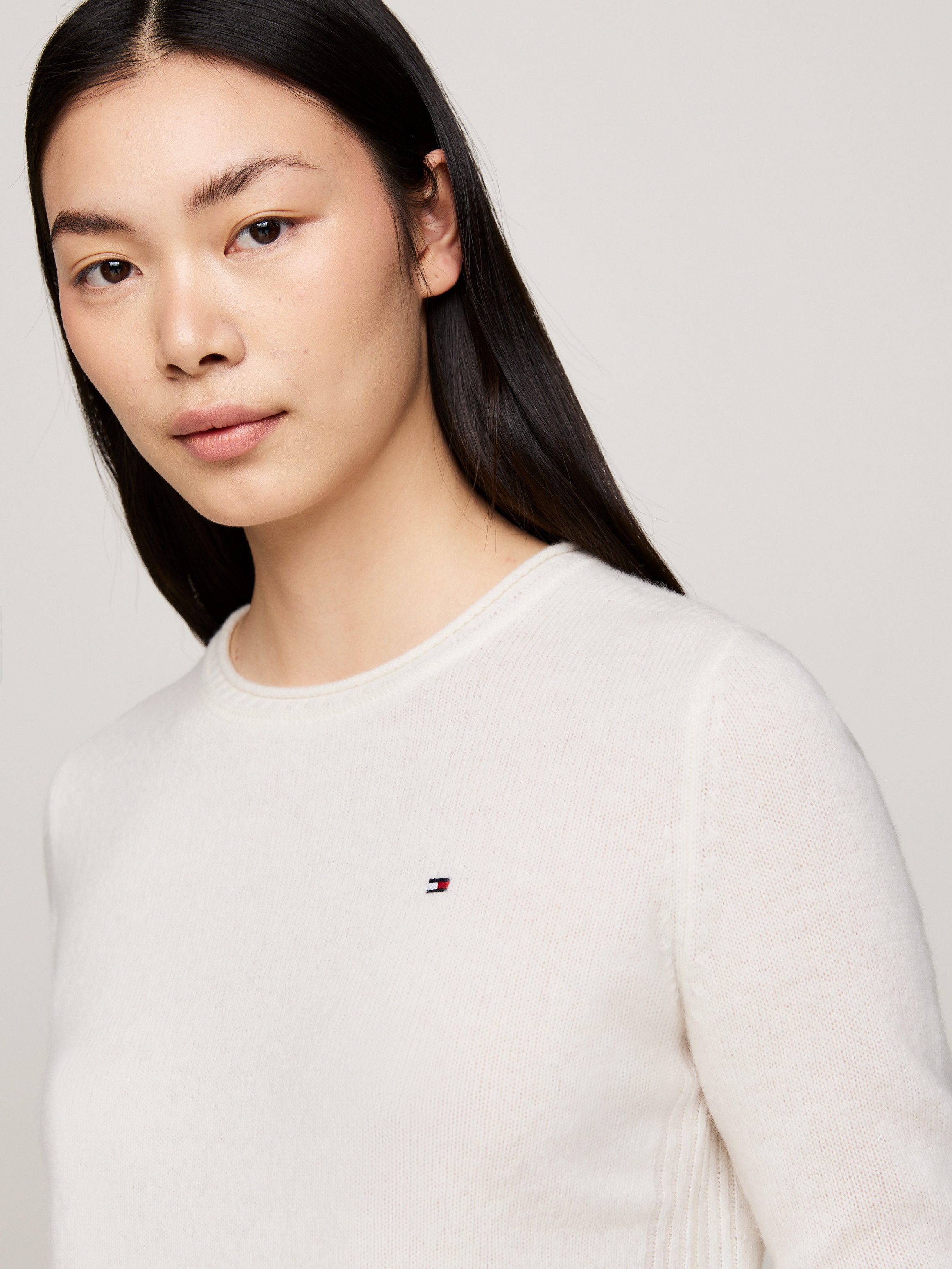 Tommy Hilfiger Gebreide trui SOFT WOOL C-NK SWEATER met logoborduring van 100% wol