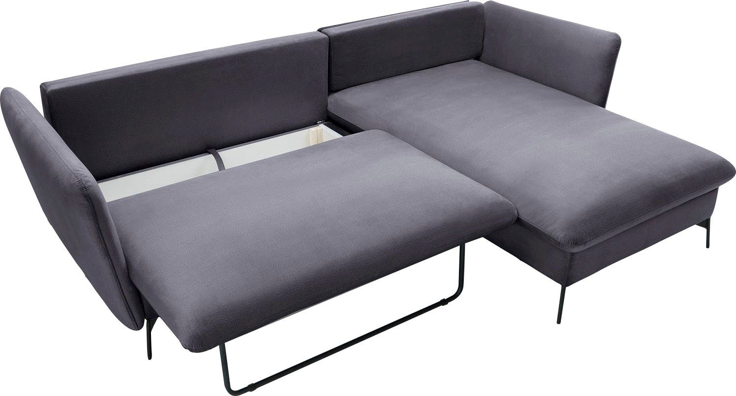 andas Hoekbank LIVORNO,258 cm, L-model, Slaapfunctie en bedlade (139/224 cm), fluweel, structuur, geweven stof