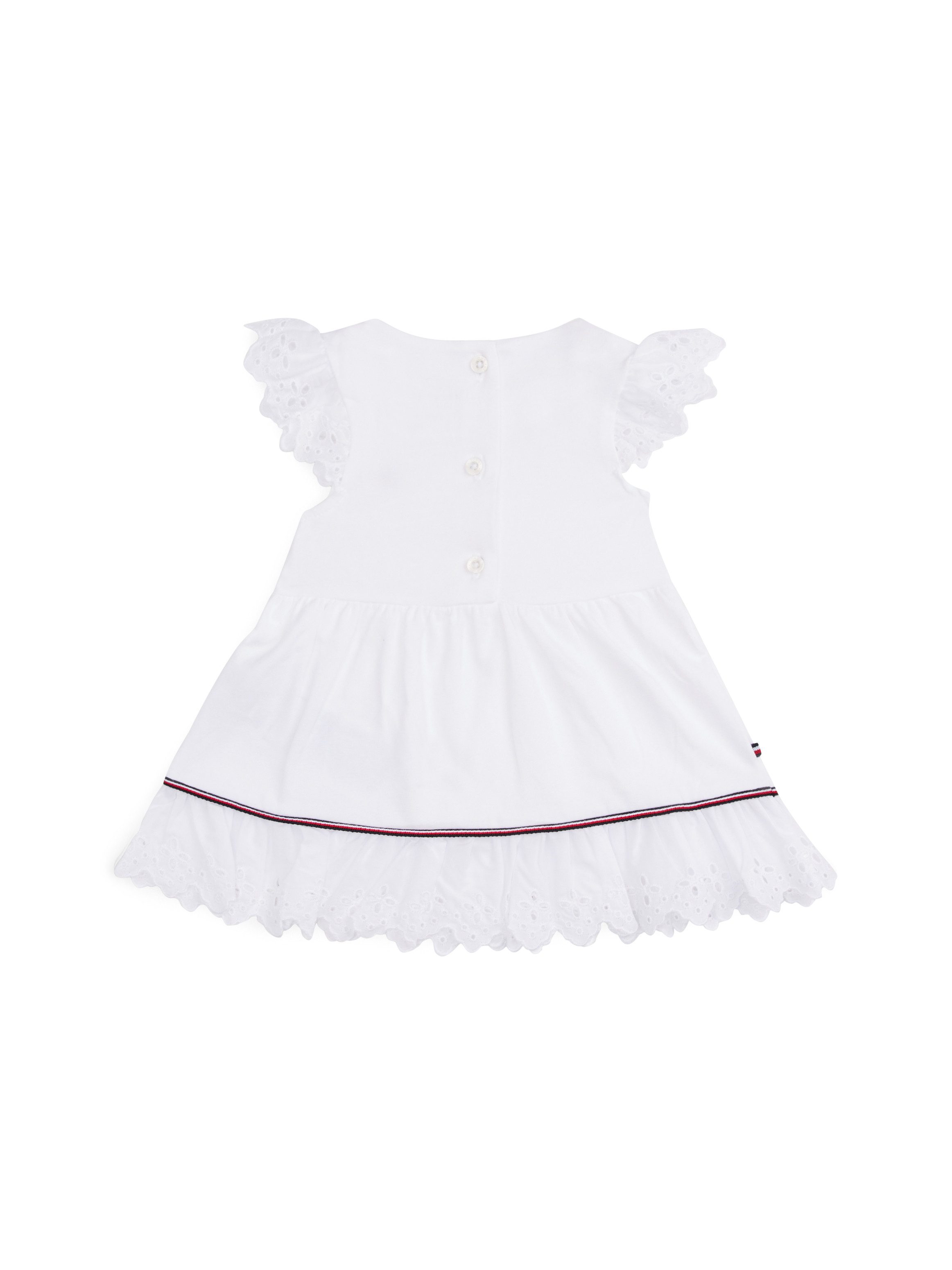 Tommy Hilfiger Zomerjurk BRODERIE ANGLAISE DRESS SS met logo-contrastband, met logo-borduursel