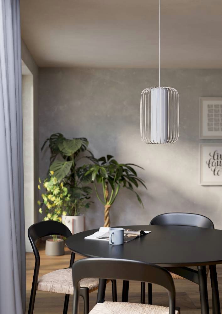 EGLO Hanglamp Terrarosa Hanglamp, metaal in zandkleur, textiel in wit, E27, Ø 24 cm (1 stuk)