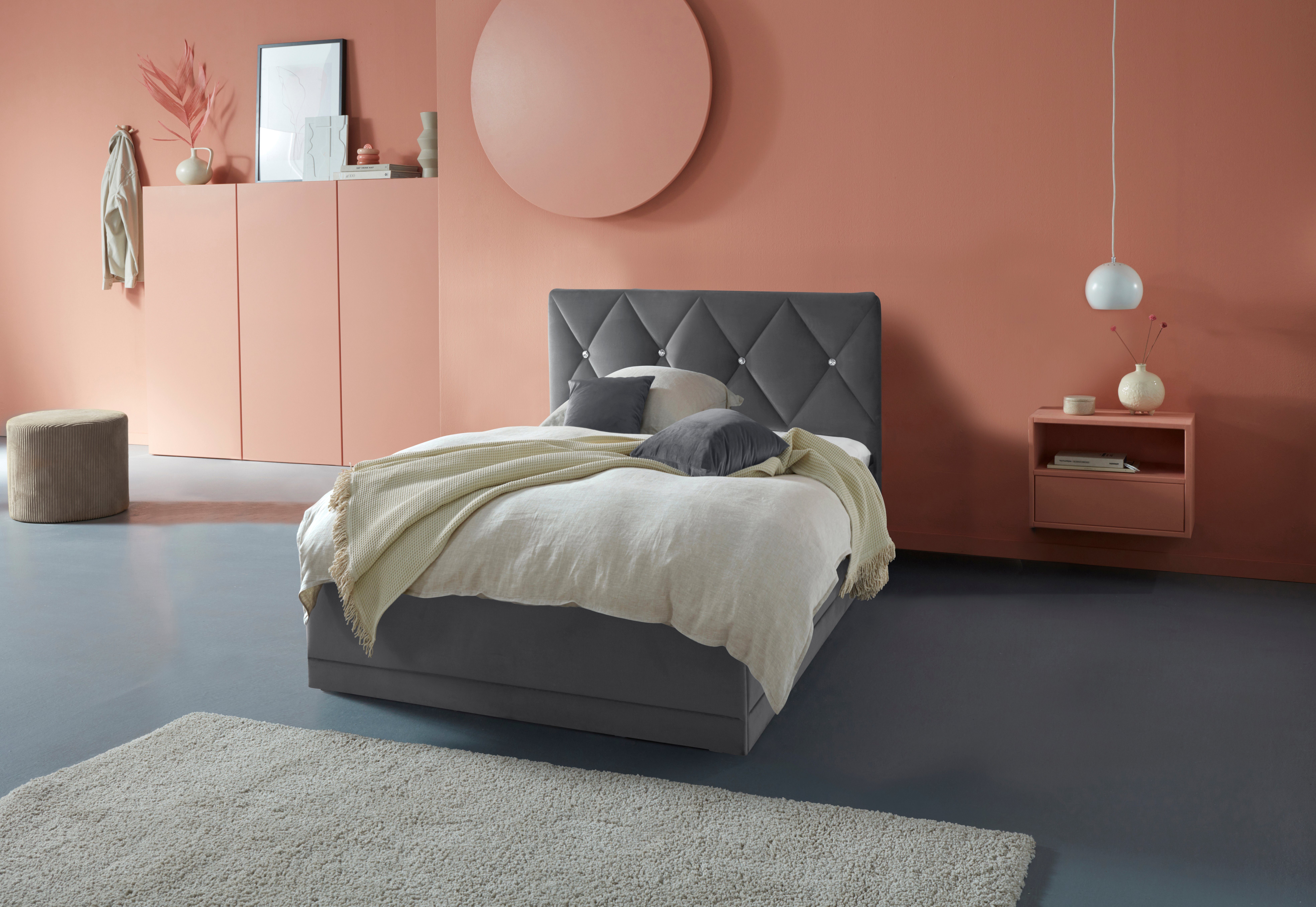 Westfalia Polsterbetten Gestoffeerd bed ADAMAS ook met bedlade, knoopdetails met stras bedden maat 210 cm x 42 cm grijs