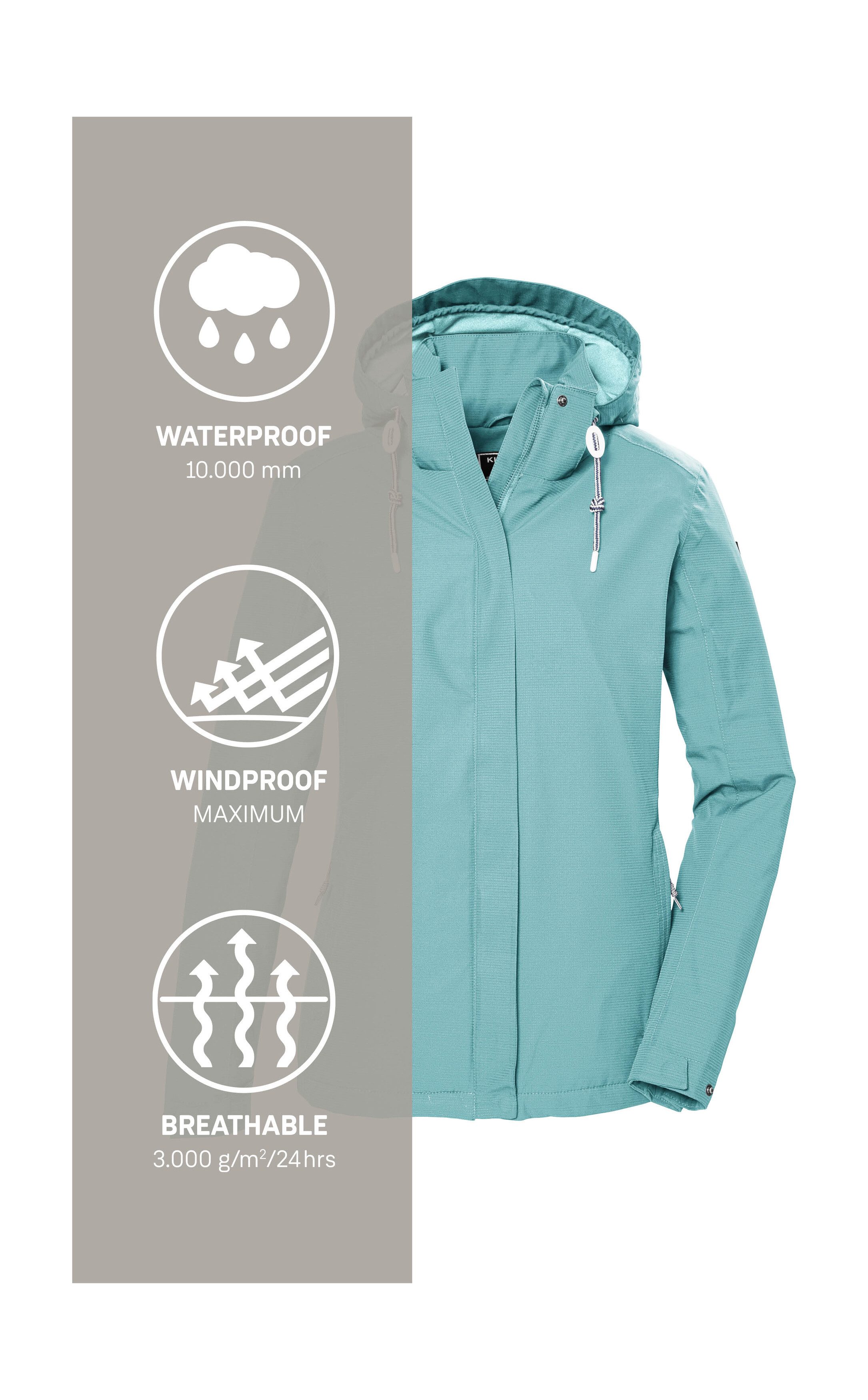 Killtec Outdoorjack KOS 61 WMN JCKT Waterdicht, ademend, afneembare capuchon, duurzame productie