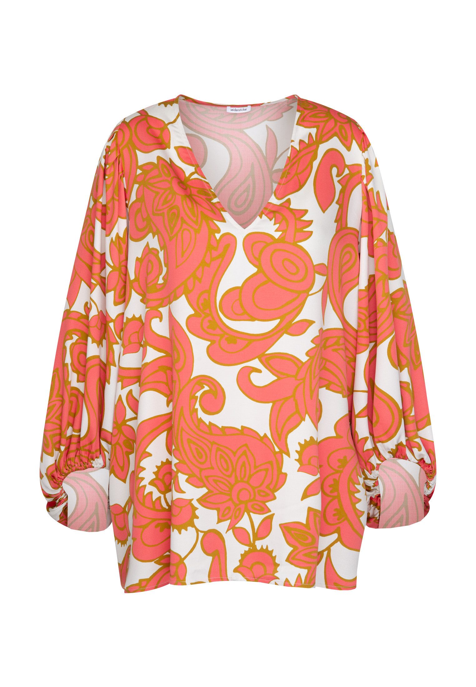 seidensticker Shirtblouse Zwarte roos 3/4-mouw v-hals paisley