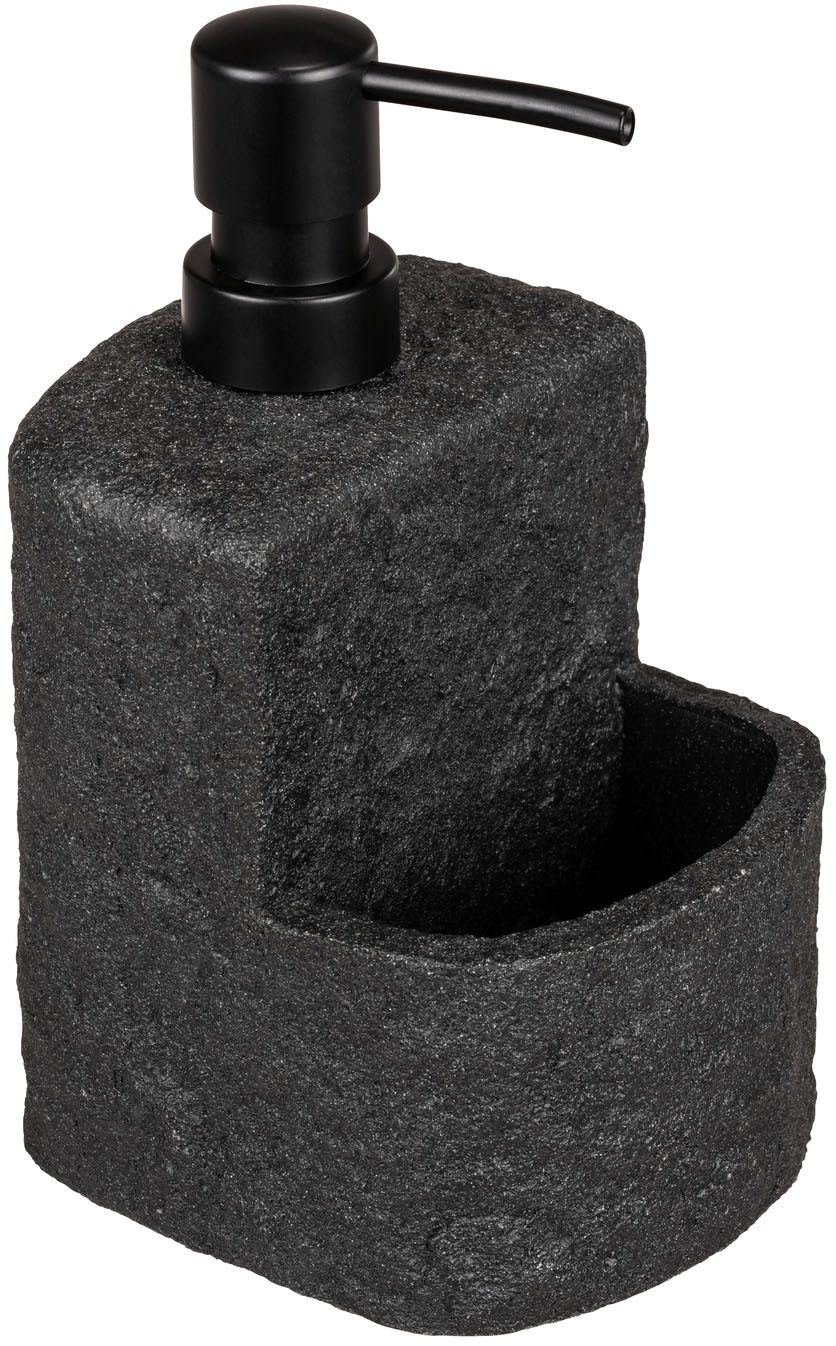 WENKO Dispenser voor afwasmiddel Festival Stone van polyresin, steenlook, met afwasponsvak, 380 ml