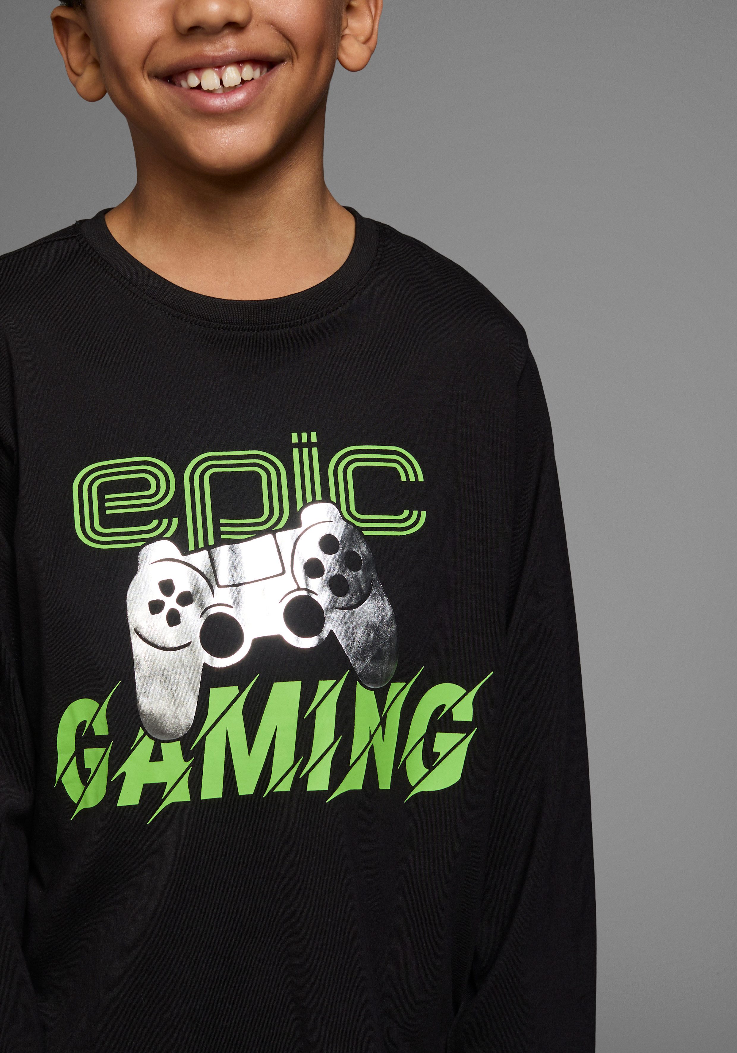 KIDSWORLD Shirt met lange mouwen Folieprint: EPIC GAMING langarm, met statement-print, ronde hals, basic-stijl