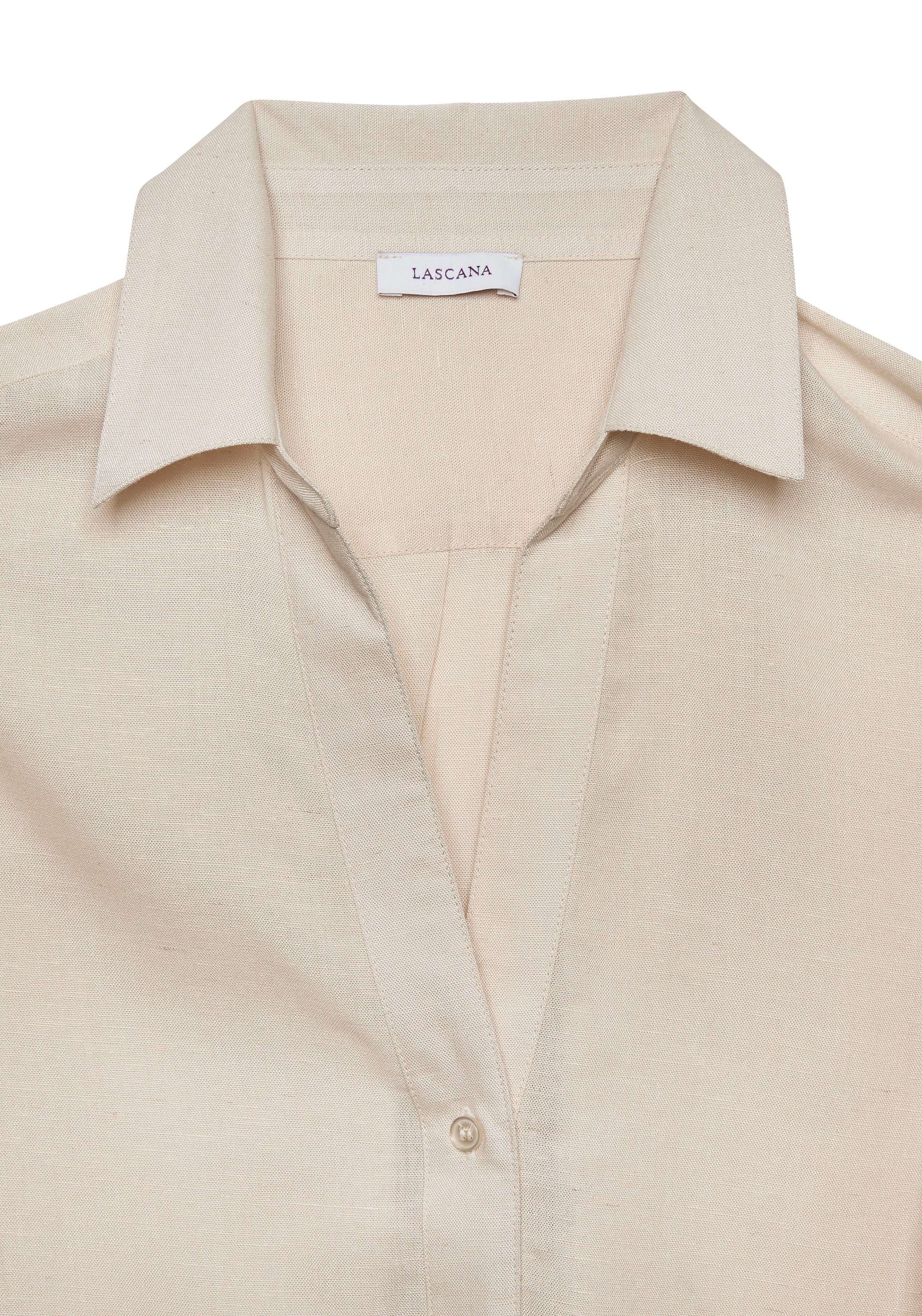 Lascana Overhemdblouse van linnenmix damesblouse met overhemdkraag en knoopsluiting