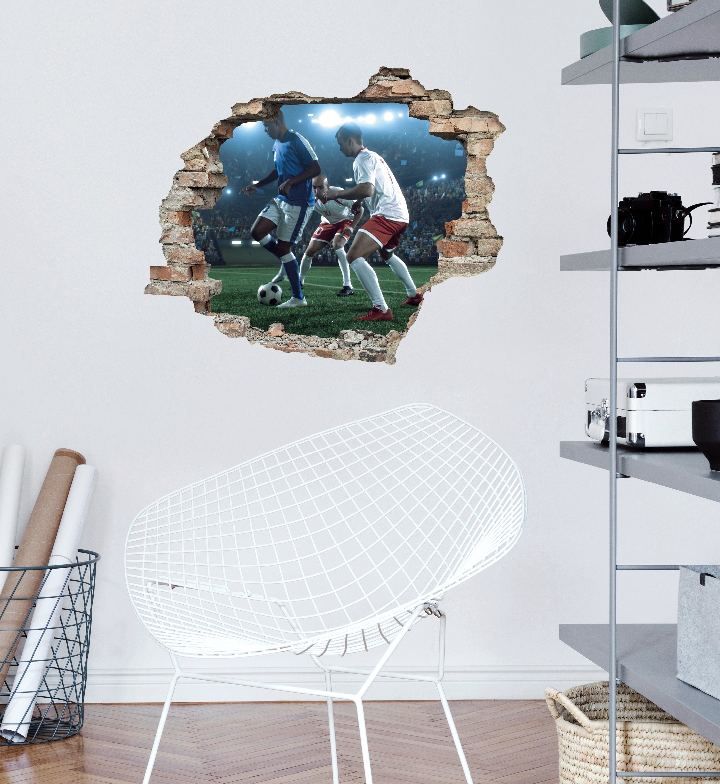 queence Wandfolie Voetbal Muursticker, muurdecoratie, zelfklevend, 3D, muurdurchbraak (1 stuk)
