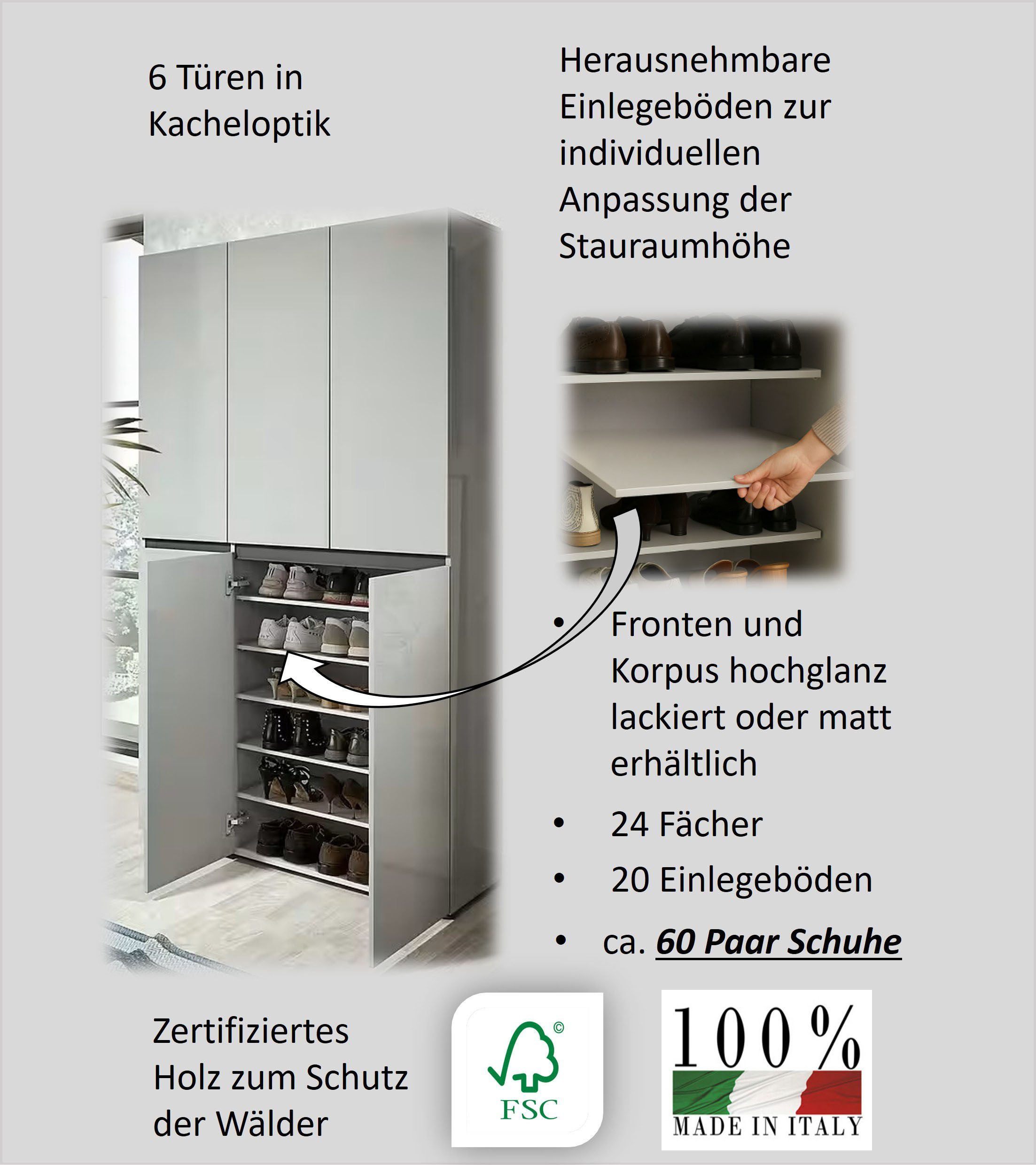 INOSIGN Schoenenkast Mister Breedte 120 cm, hoogte 200 cm, 6 deuren