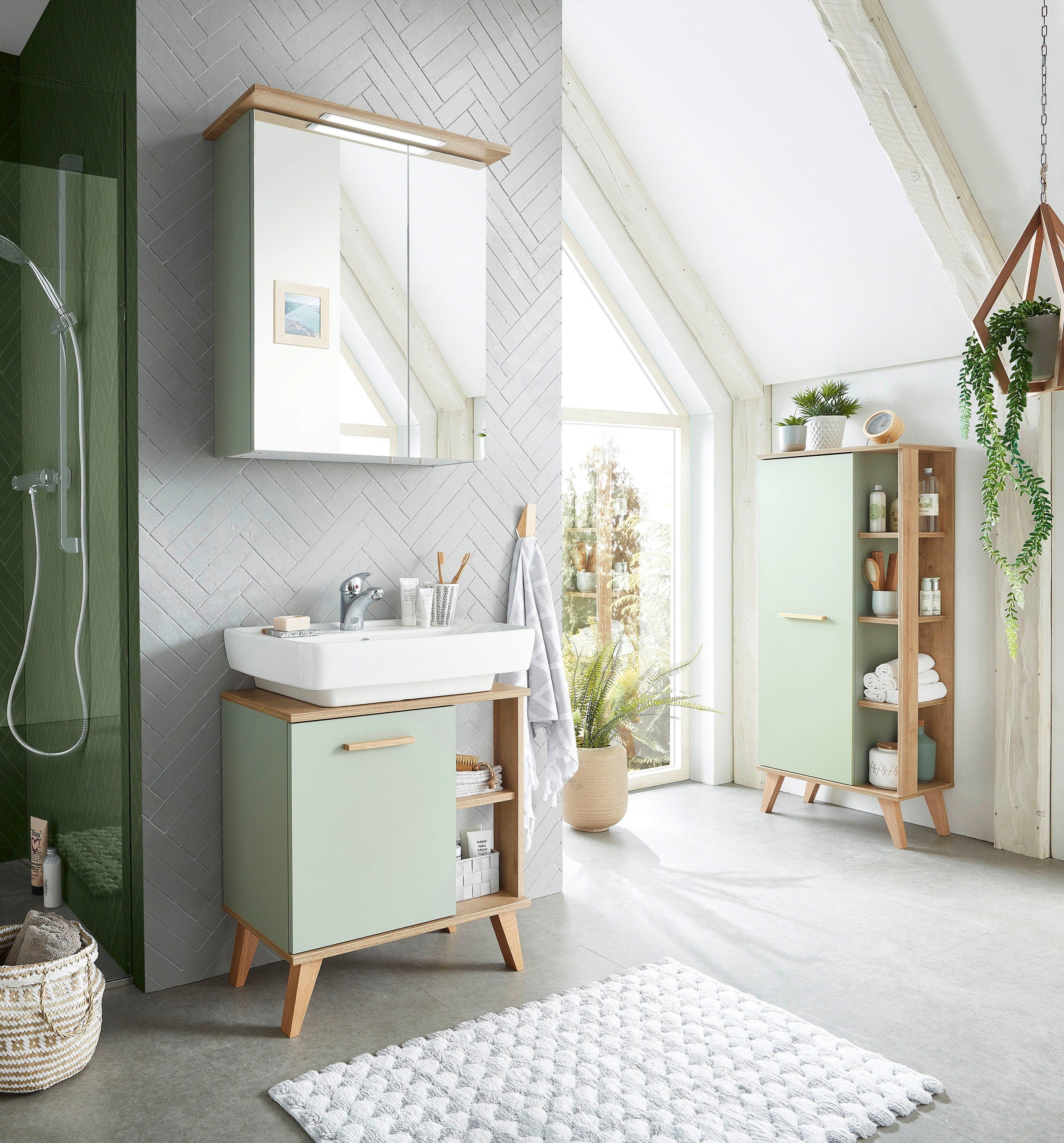 Saphir Wastafelonderkast Quickset 963 Onderkast, sage reproductie, 1 deur Wastafel kast inclusief deurdemper, 60,5 cm breed, zonder wastafel
