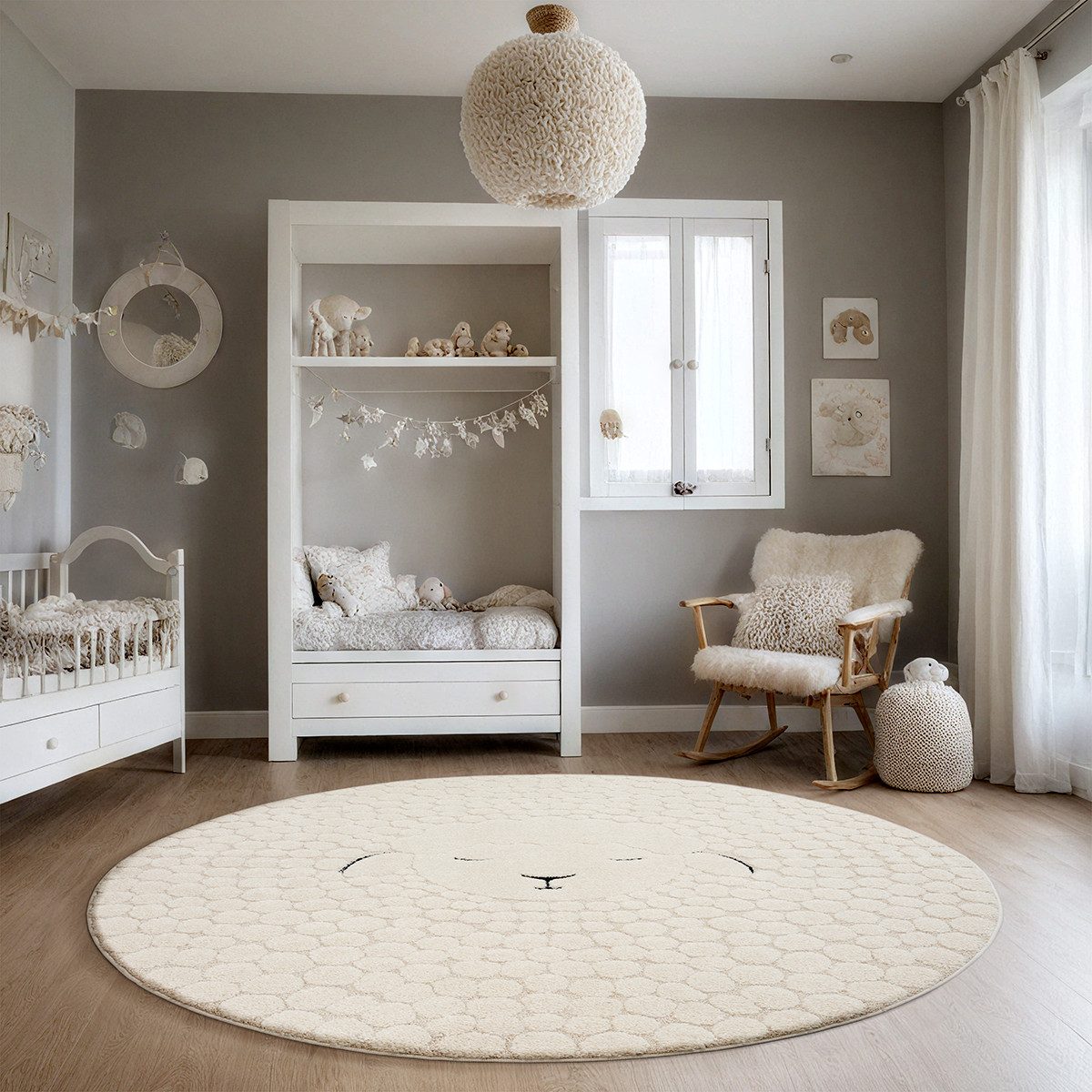 OTTO The carpet Vloerkleed Elisa Kids Kids kinderkamer tapijt slijtvast en onderhoudsvriendelijk moderne vloerkleden maat Ø 160 cm x 12 mm beige