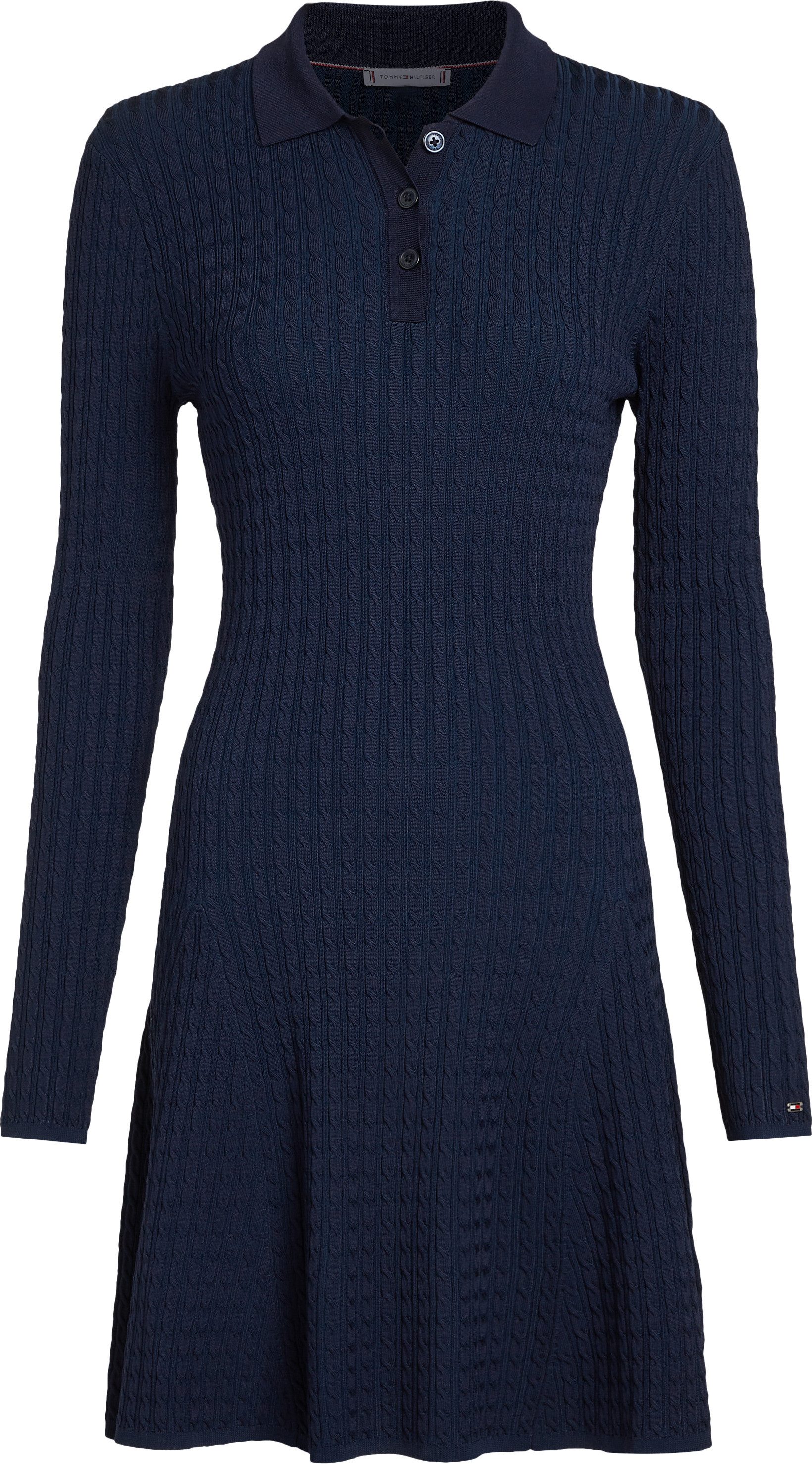 Tommy Hilfiger Gebreide jurk RAYON CABLE F&F LS MIDI DRESS met kabelpatroon, metalen label