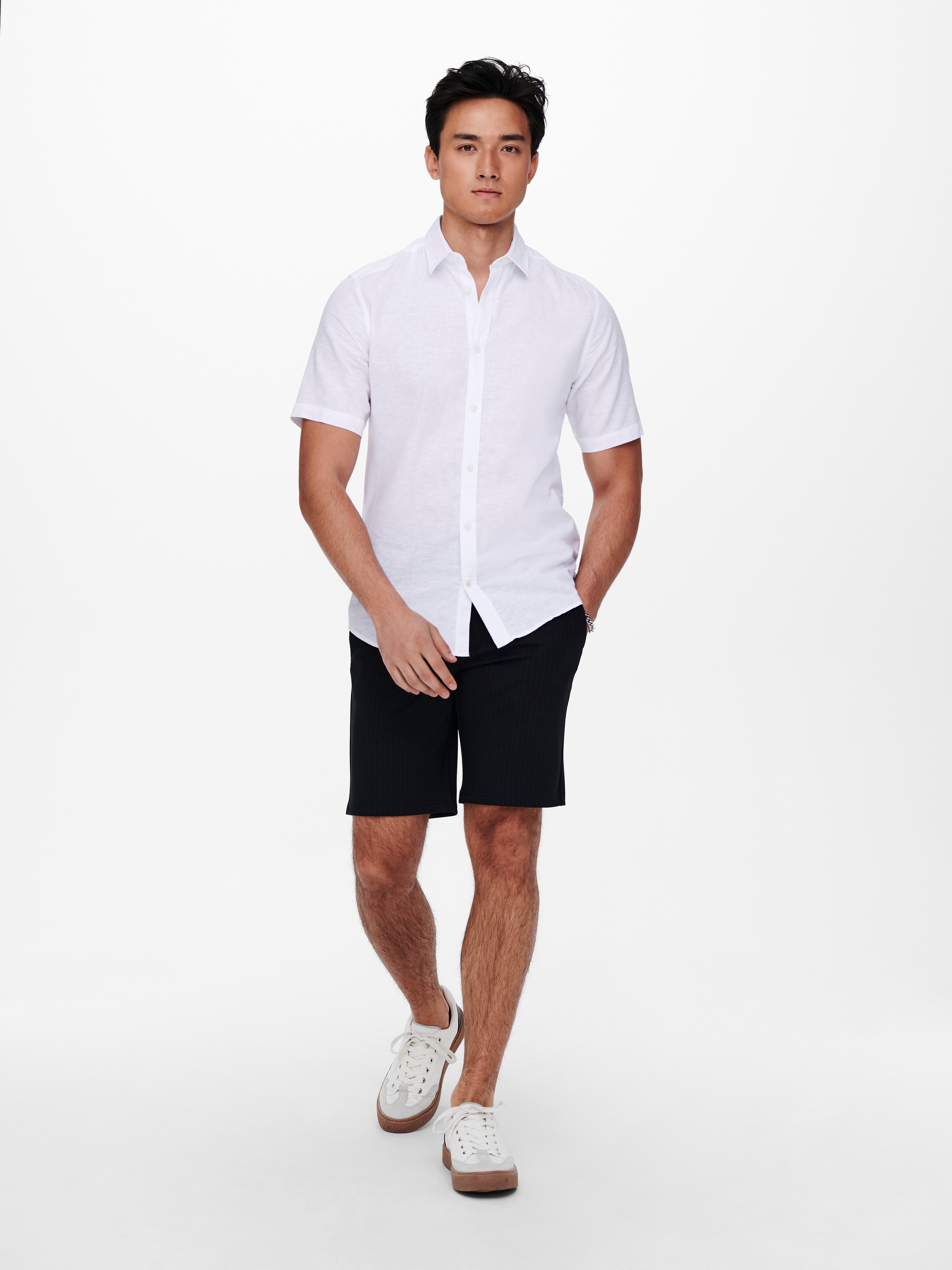 ONLY & SONS Overhemd met korte mouwen ONSCAIDEN SS SOLID LINEN SHIRT NOOS