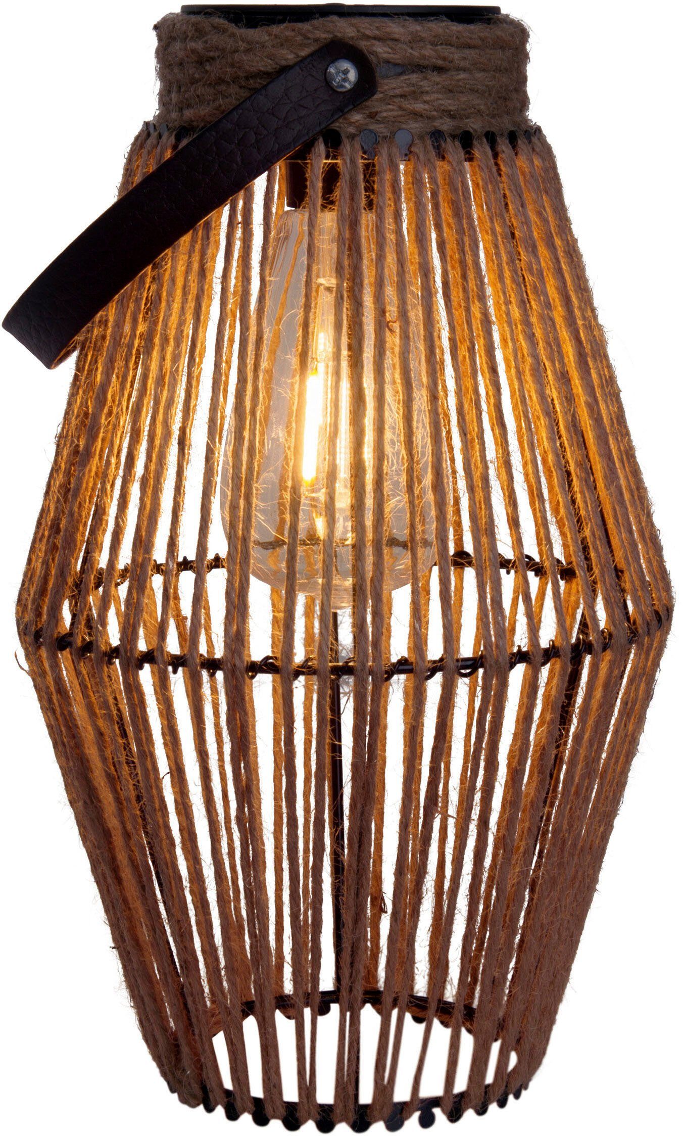 näve Ledsolarlamp Korbinian Snoerbekleding, inclusief gloeilamp met led, warmwit licht, handvat (1 stuk)