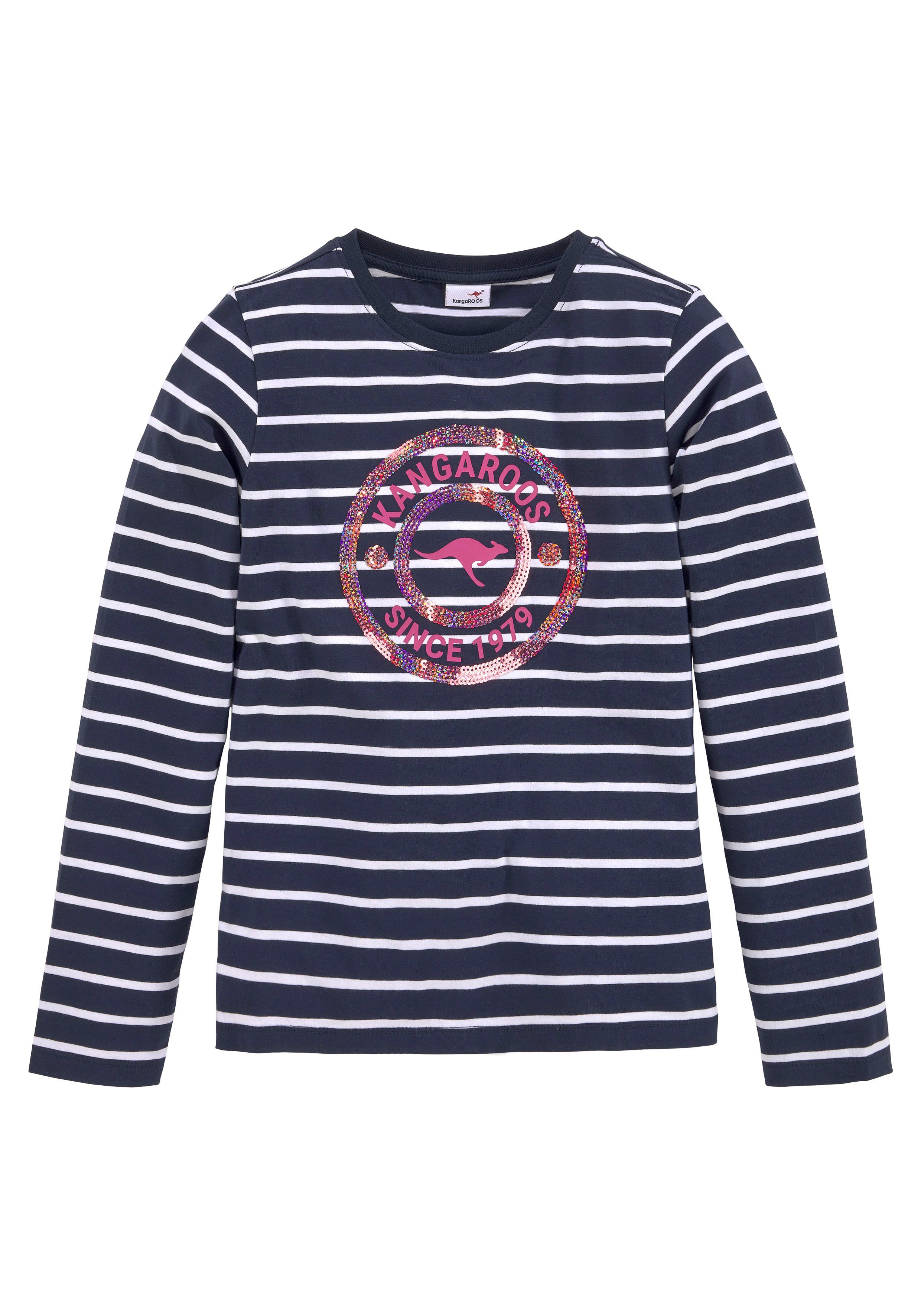 KangaROOS Shirt met lange mouwen Gestreept shirt met sequins-applicatie