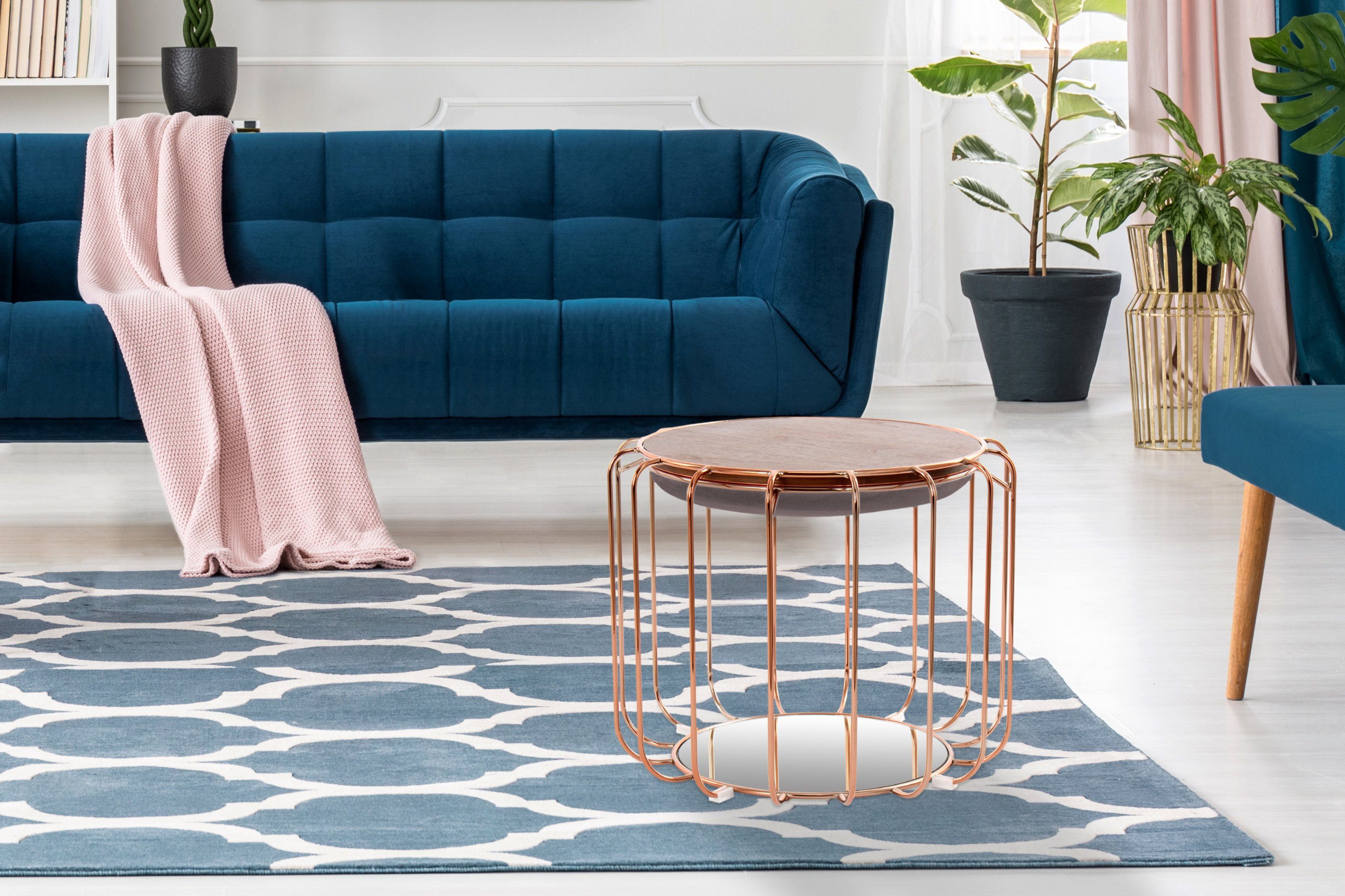 Kayoom Bijzettafel Pouf Comfortable 110, afneembare en omkeerbare bovenkant praktisch om te bouwen tot tafel of voetenbank/poef, met spiegelglas (1 stuk)