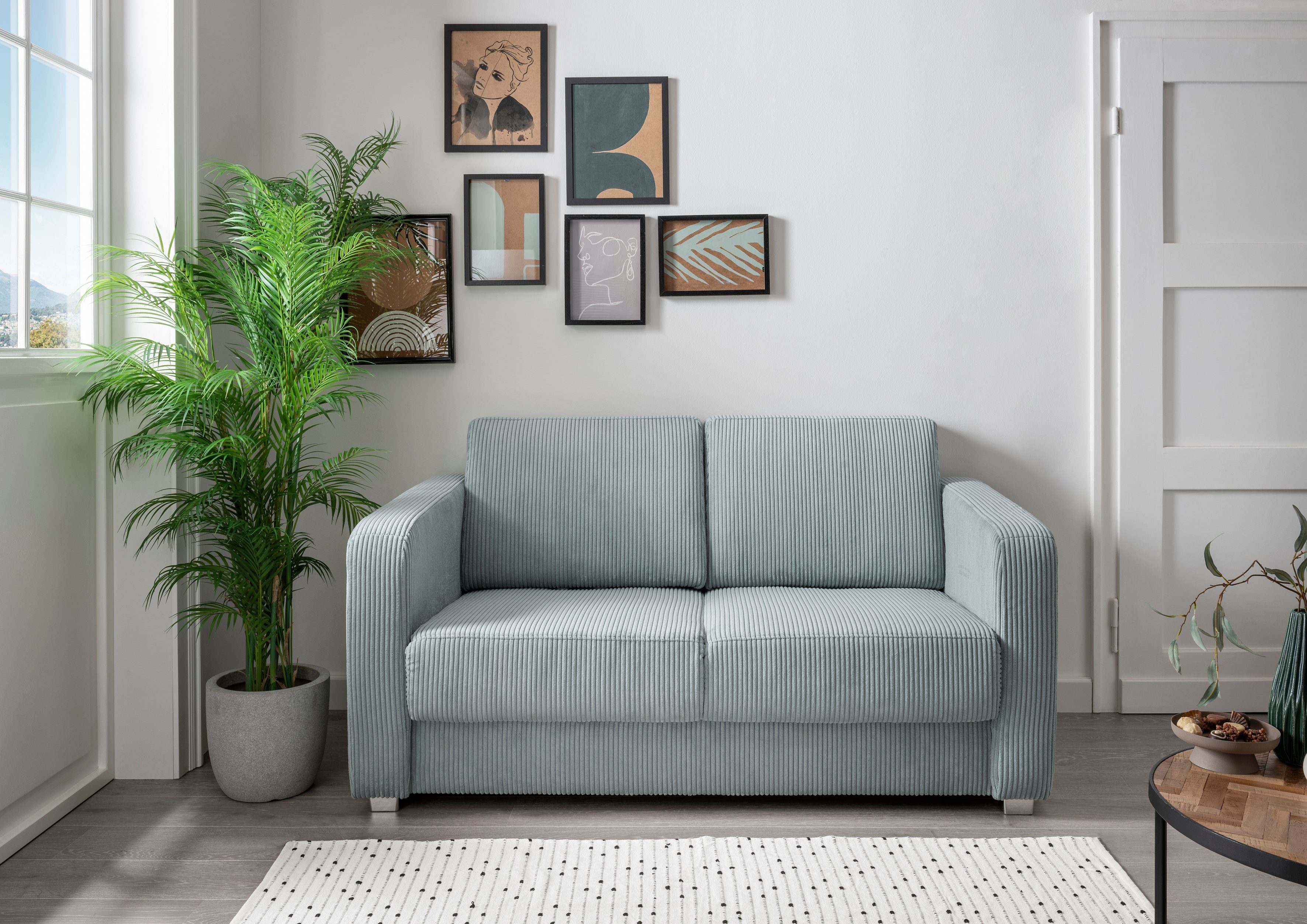 INOSIGN Slaapbank Mia met 2 eenzaat-uitrekken als lengteslaper blauw, slaapbanken