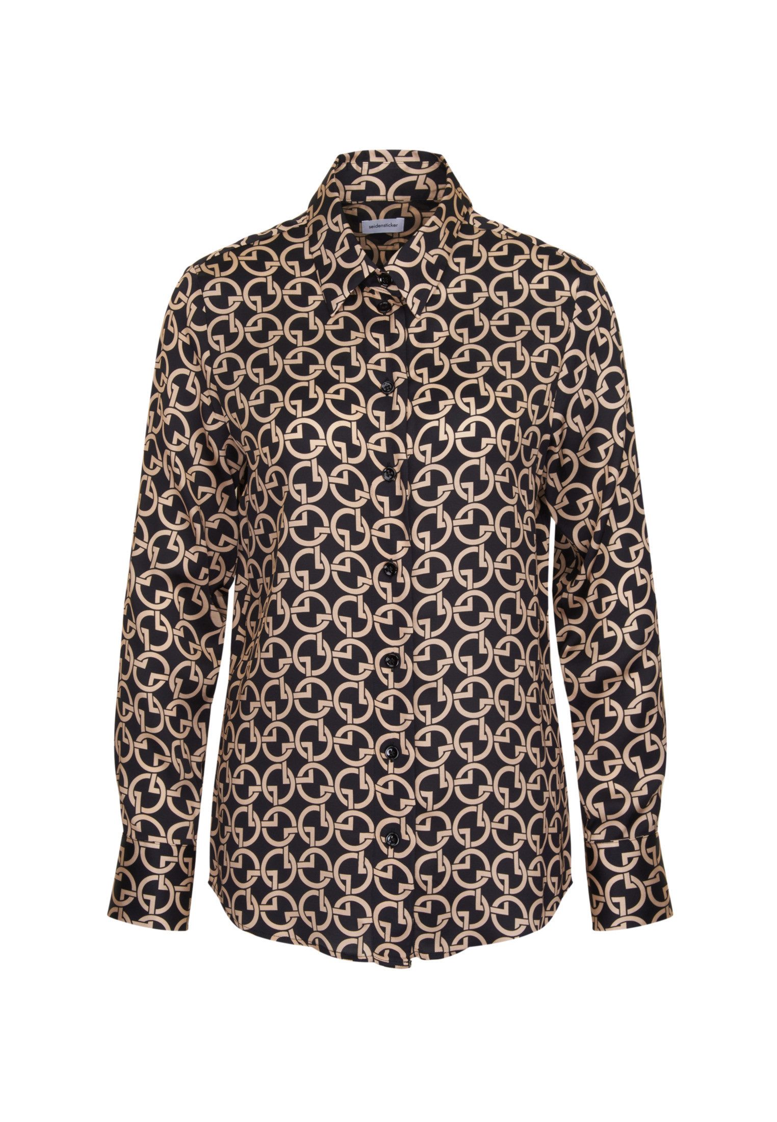 seidensticker Overhemdblouse Zwarte roos Lange mouwen kraag print