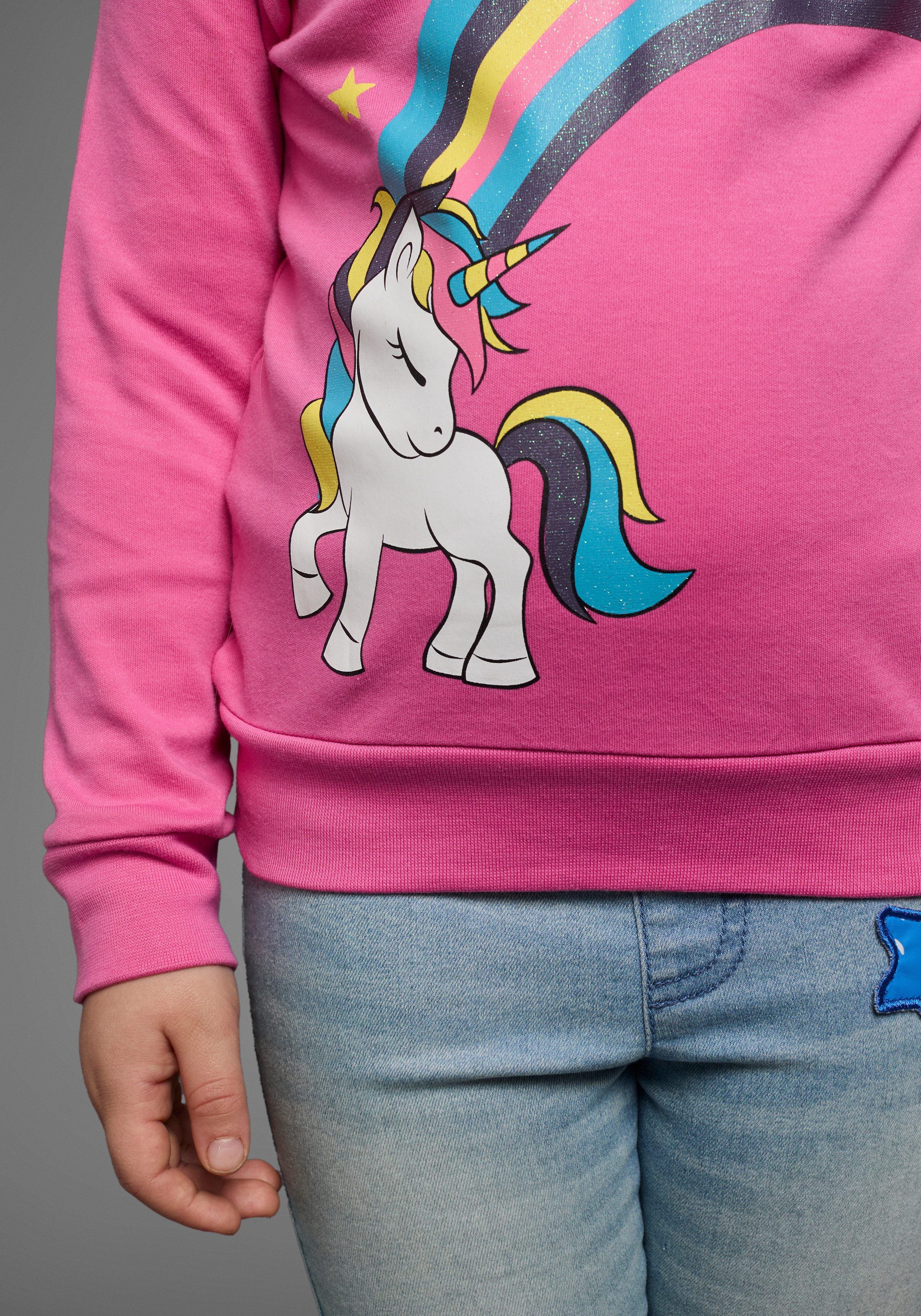 KIDSWORLD Shirt met lange mouwen Eenhoorn regenboog Lange mouwen, basic pasvorm, bedrukt, van katoen