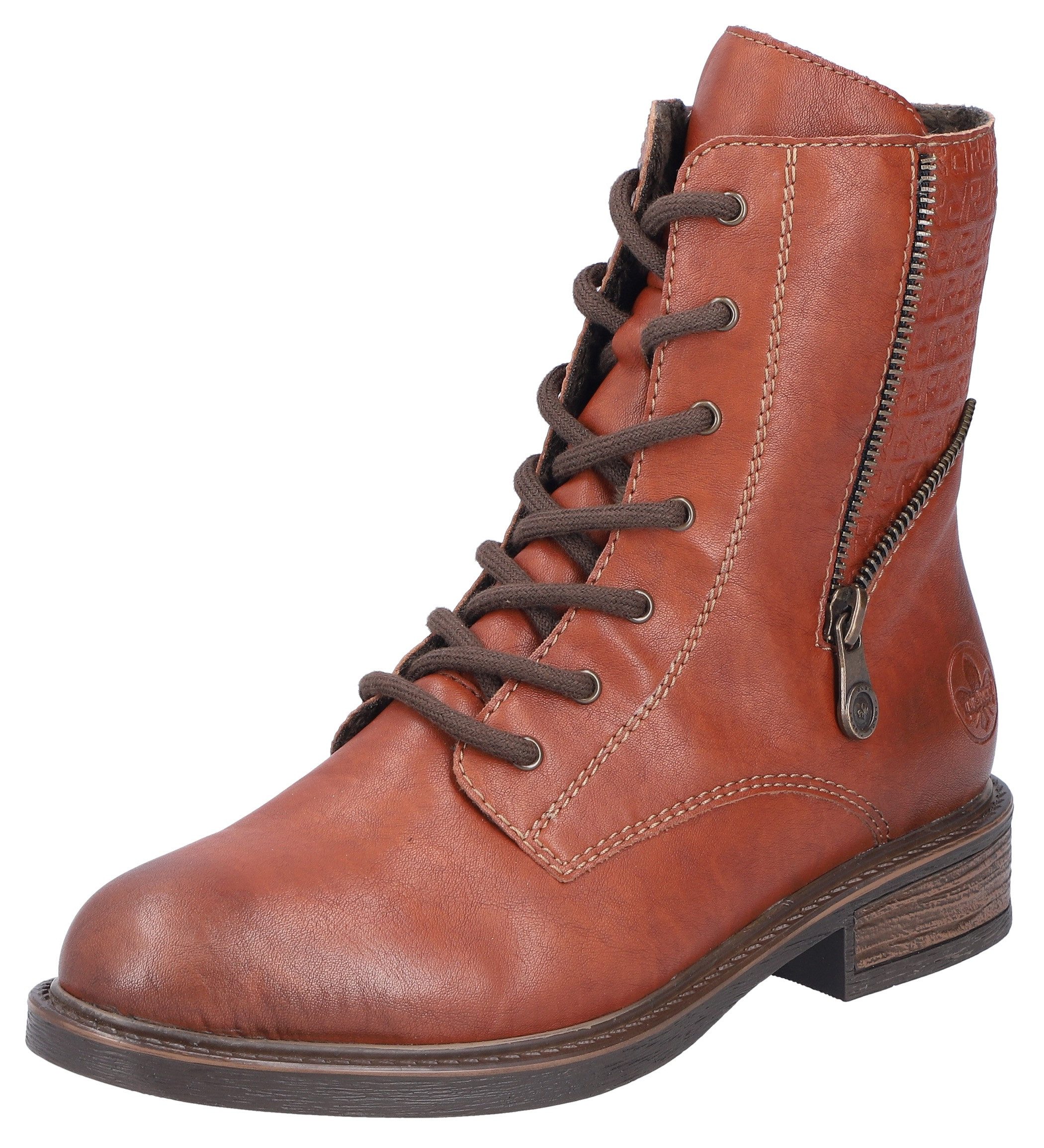 Rieker Veterlaarsjes , veterschoenen, blokhak, met schachtprint en binnenrits dames veterlaarsjes maat 40 EU bruin