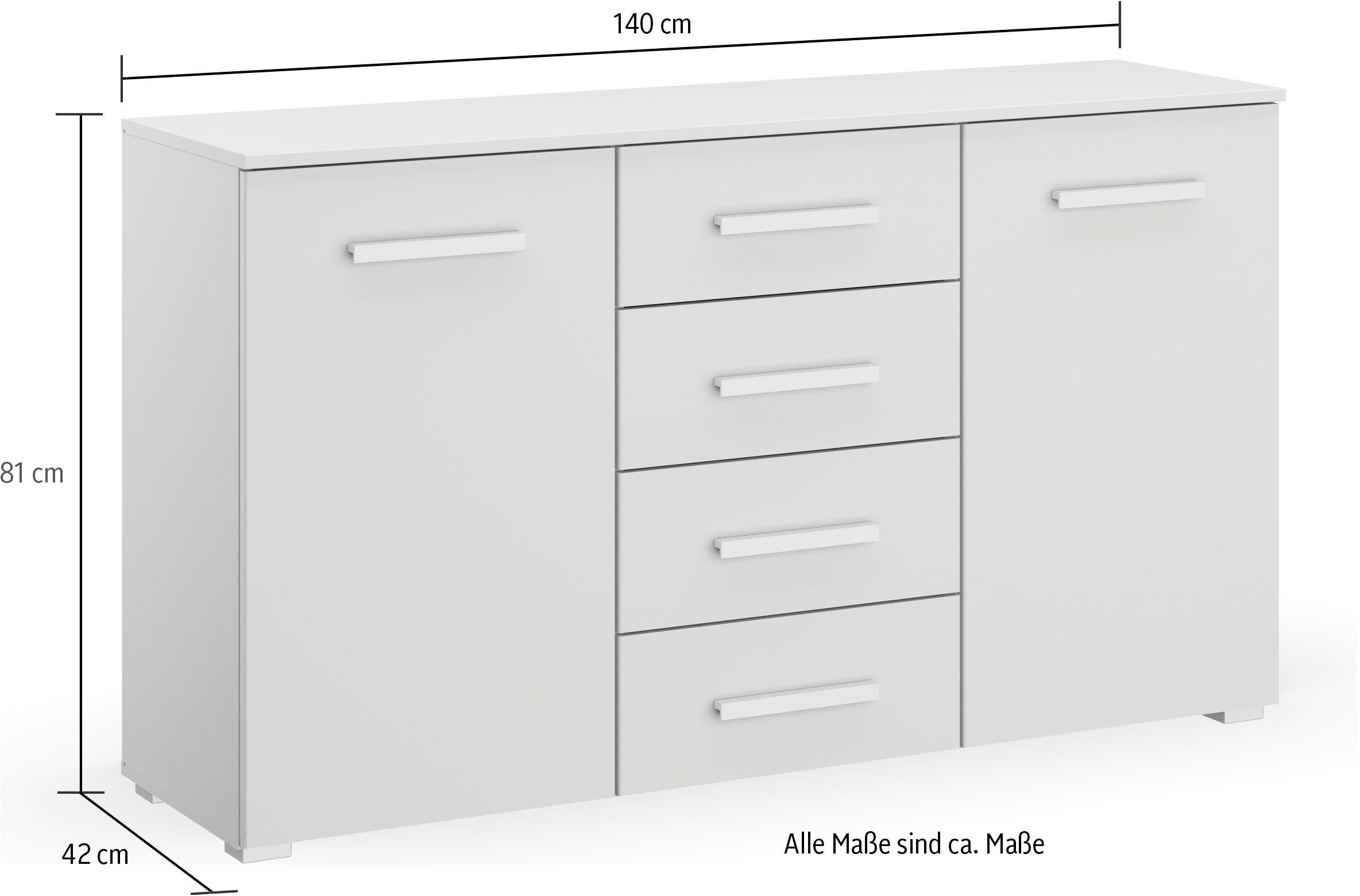 rauch Ladekast Sideboard commode combicommode KOLUNA met decorfront met 4 lades en 2 deuren en metalen grepen made in germany