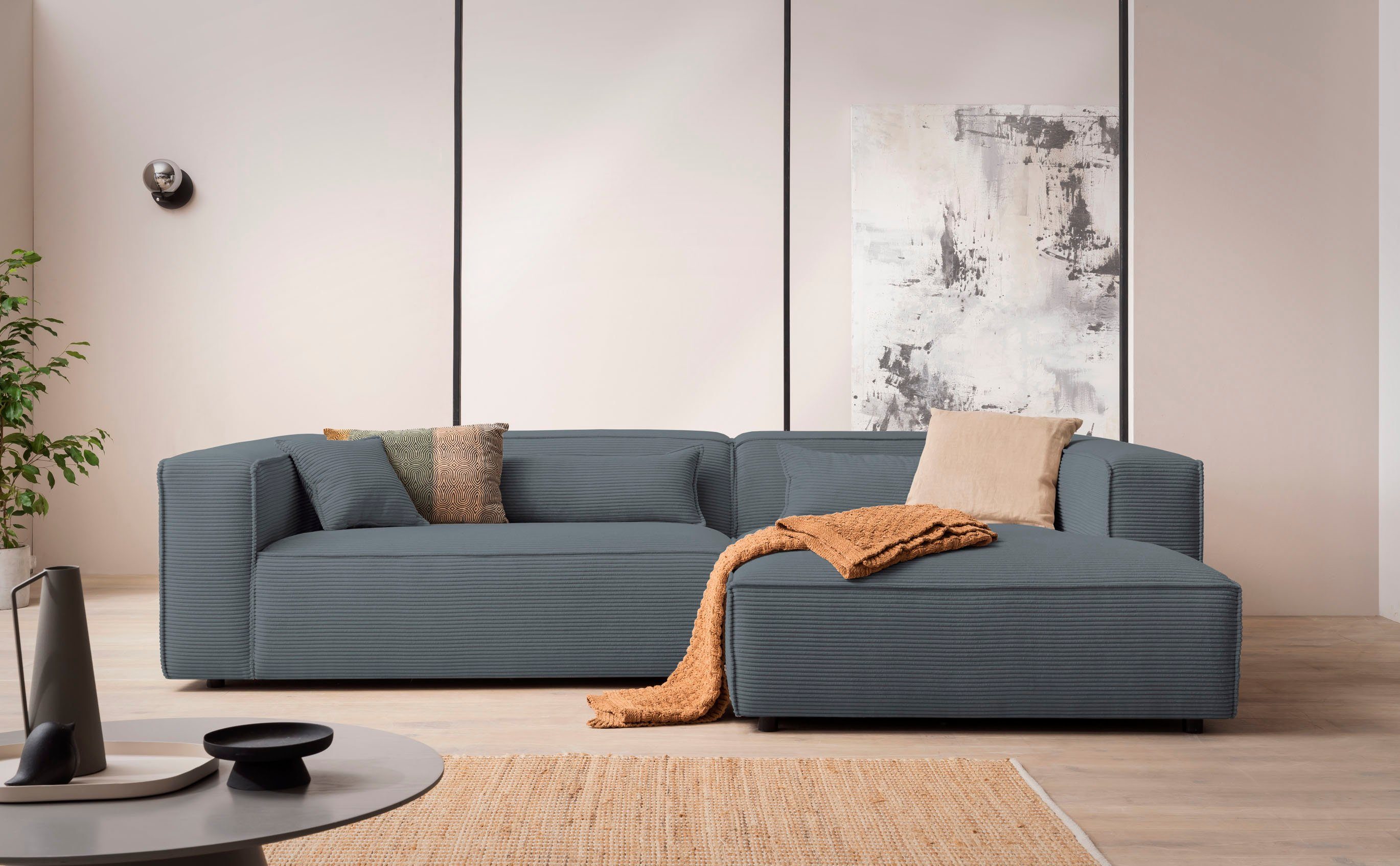 LeGer Home by Lena Gercke Hoekbank PIARA XXL, Big-sofa in cord of linnenlook, L-vorm, met biesnaad