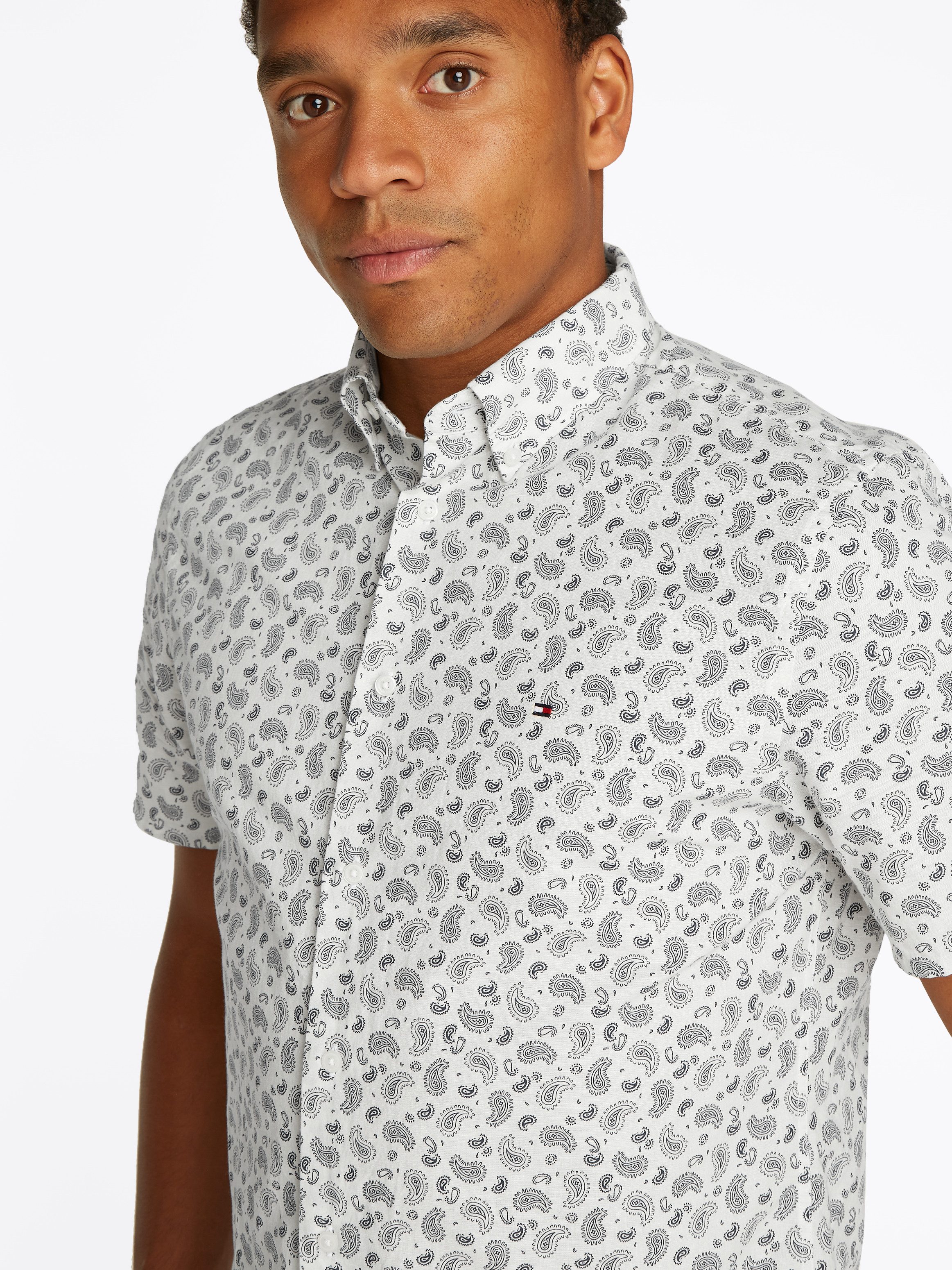 Tommy Hilfiger Overhemd met korte mouwen COTTON LINEN PAISLEY RF SS SHIRT
