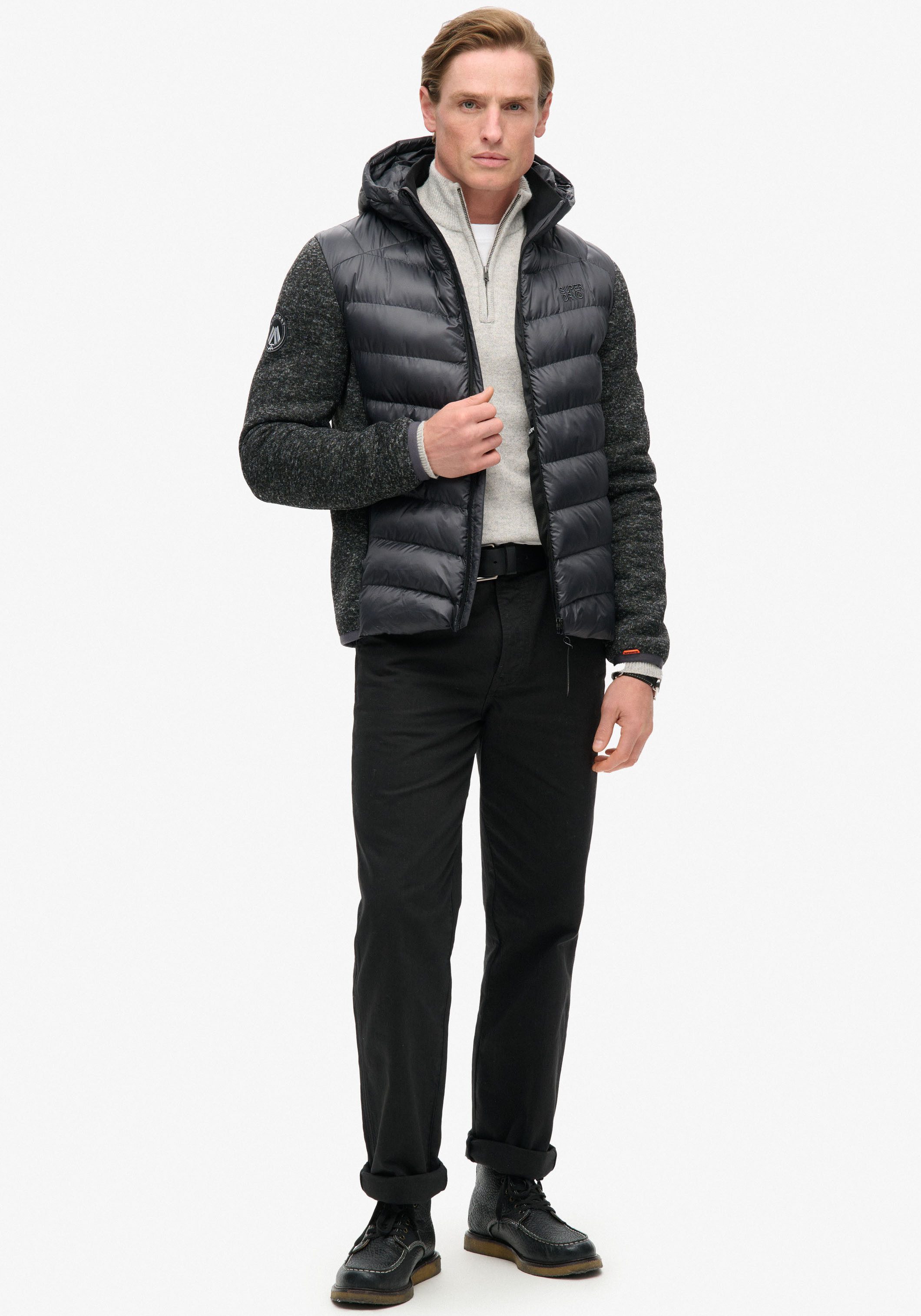 Superdry Gewatteerde jas Hooded Knit Storm Hybrid Jkt