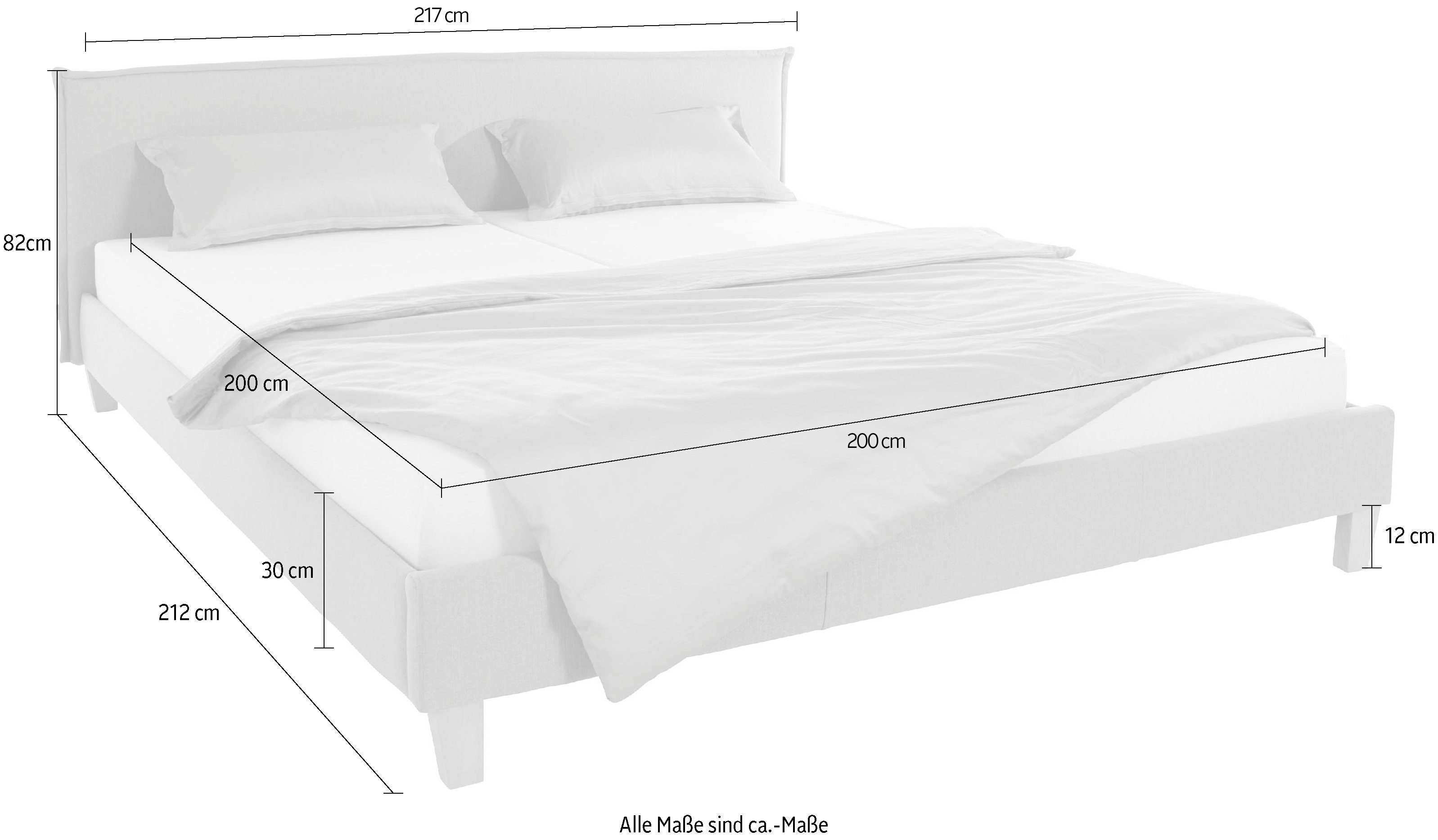 OTTO products Gestoffeerd bed Heddi in 5 breedten: van 90 cm-200 cm, bies bij het hoofdbord, structuurstof