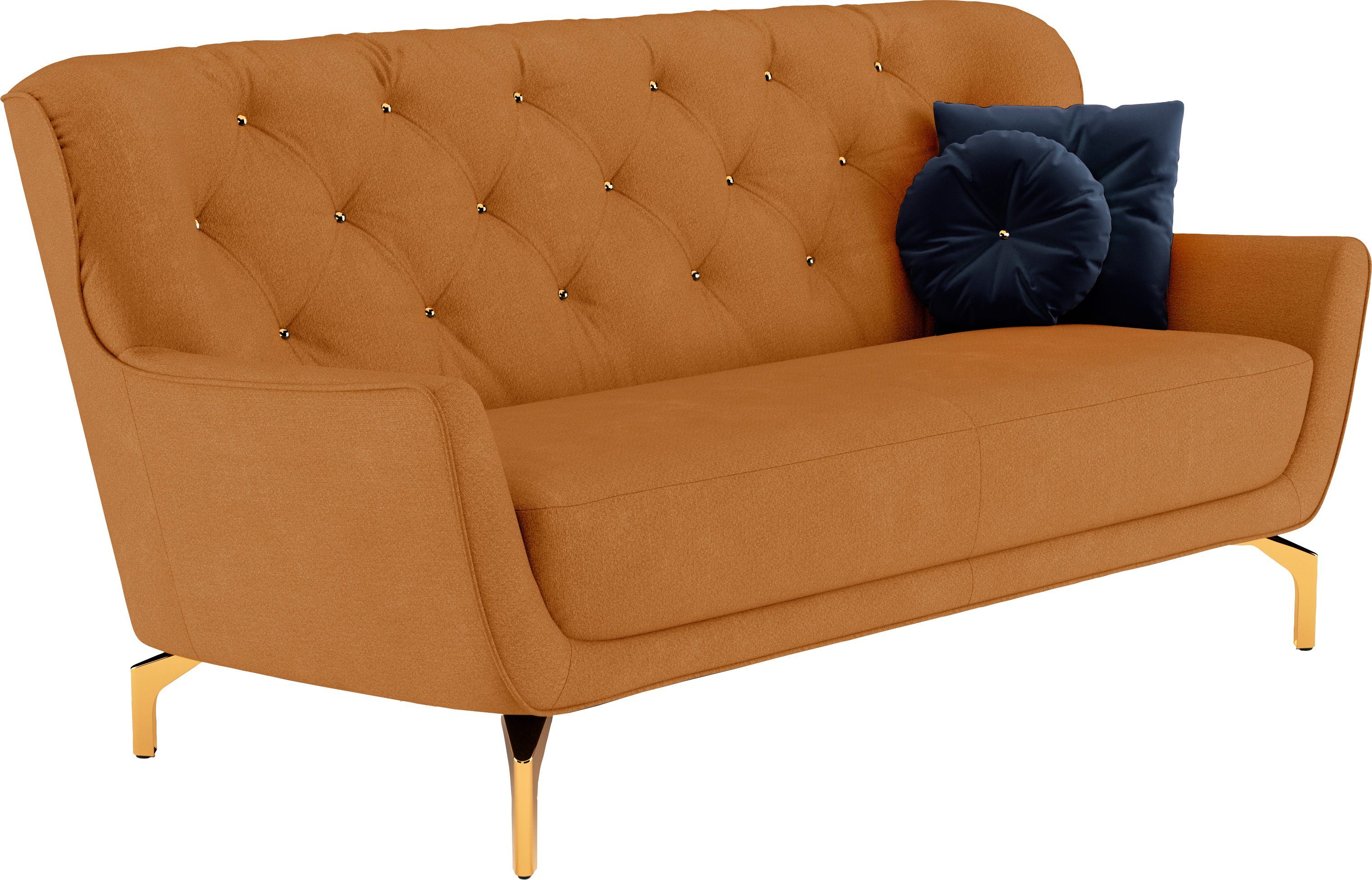 sit&more 3-zitsbank Orient 3 incl. 2 sierkussens met strassteentjes, goudkleurige metalen poten