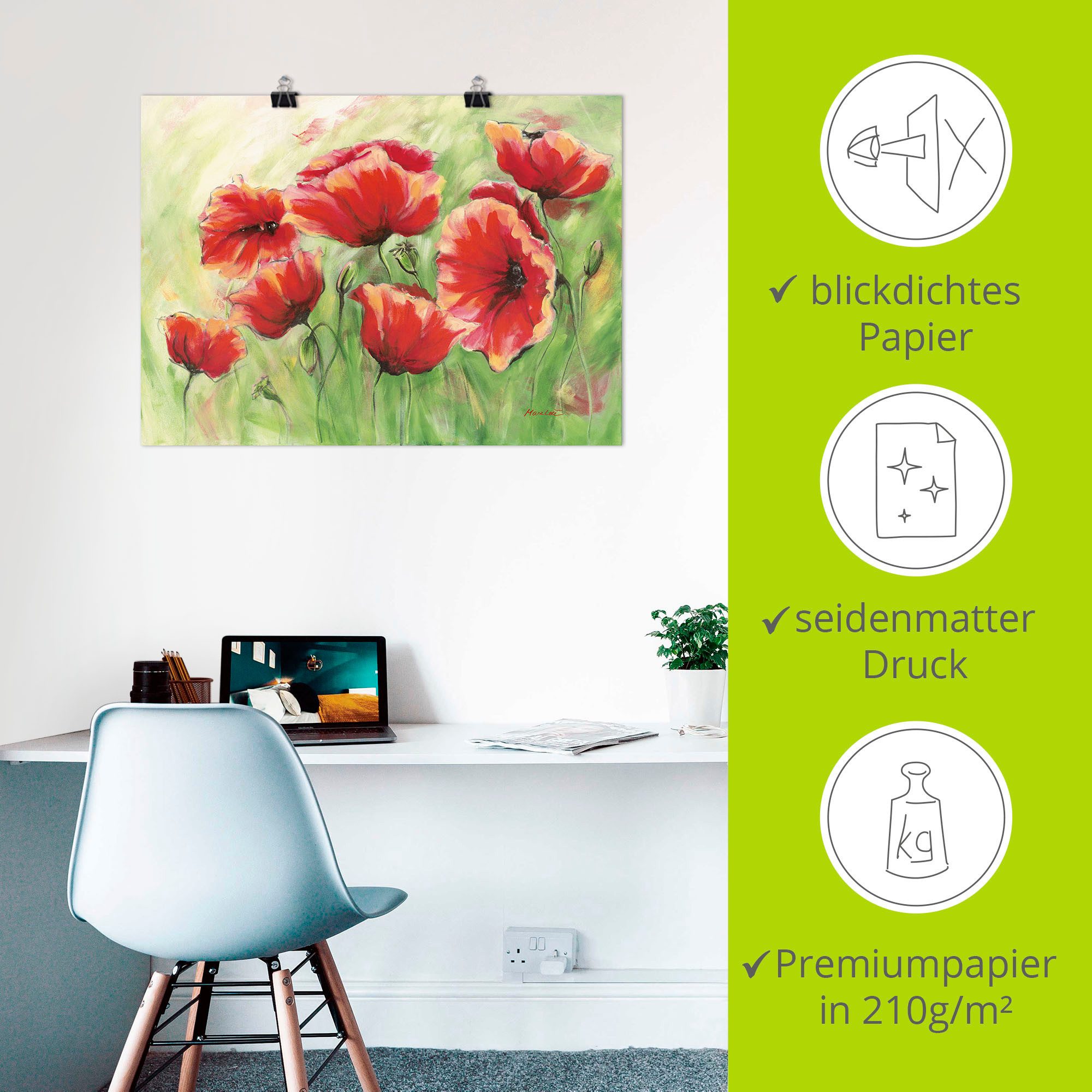 Artland Artprint Rode klaprozen II als artprint op linnen, poster in verschillende formaten maten