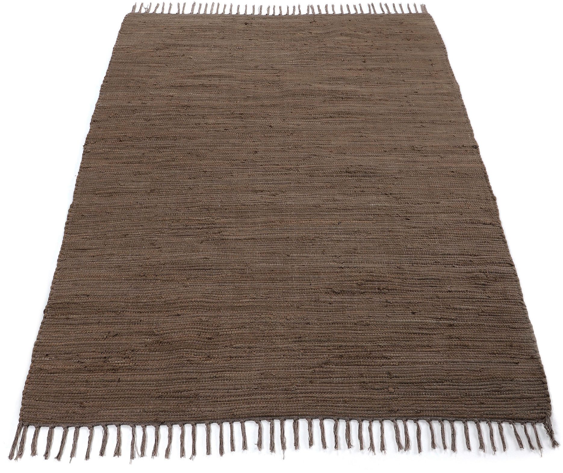 carpetfine Vloerkleed Kelim Chindi uni Tweezijdig te gebruiken kleed, puur katoen, met de hand geweven, unikleuren, met franje