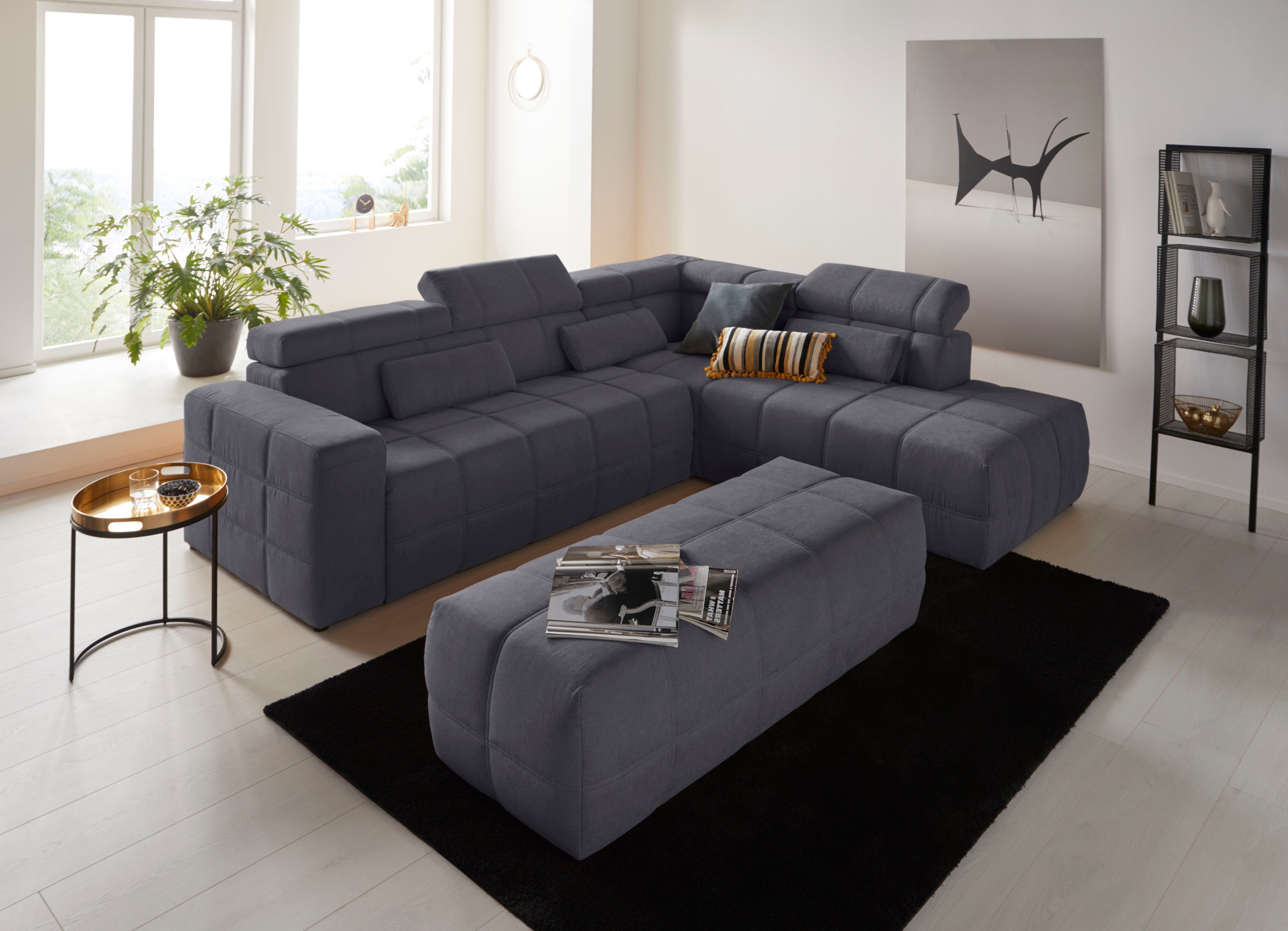 DOMO collection Hoekbank Brandon L-vorm, ook in leer met verstelbare hoofdsteun, naar keuze met verstelbare zitdiepte