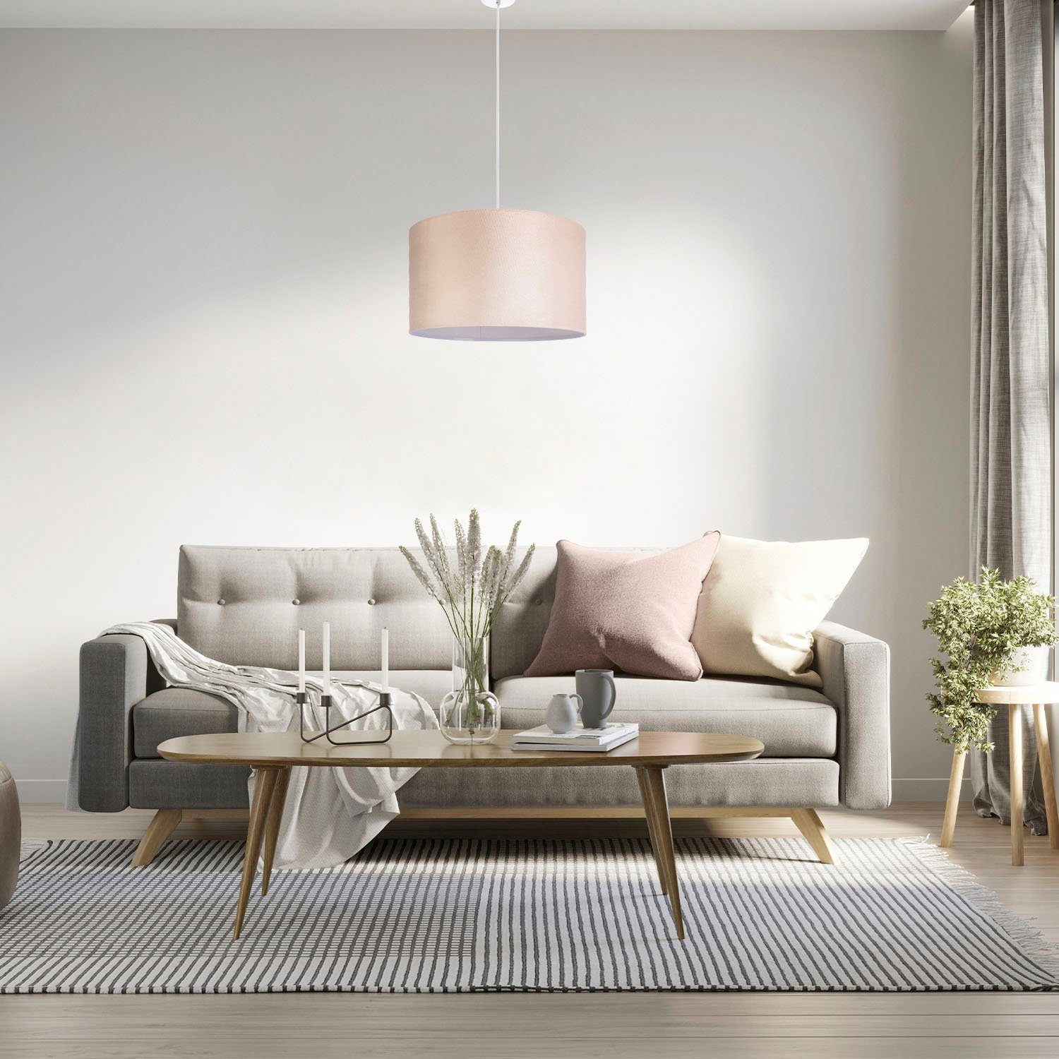 Paco Home Hanglamp Hugo uni Color Woonkamer lampenkap van velours uni-kleuren decoratie E27 kabel 1,5m