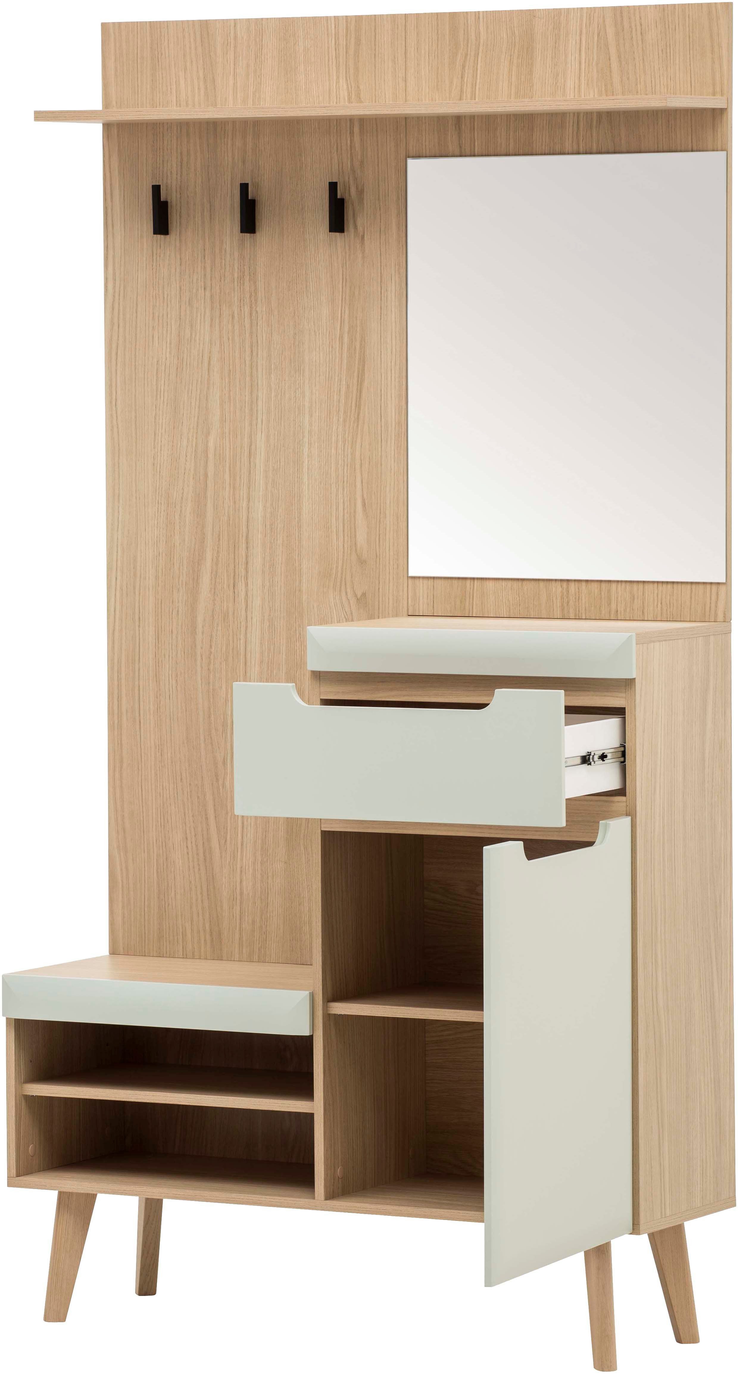 Home affaire Halmeubelset Torge, kapstok met opbergruimte, garderobekast in Scandic design bevat sideboard, garderobe met spiegel en wandplank, in twee kleuren (set, 3-delig)